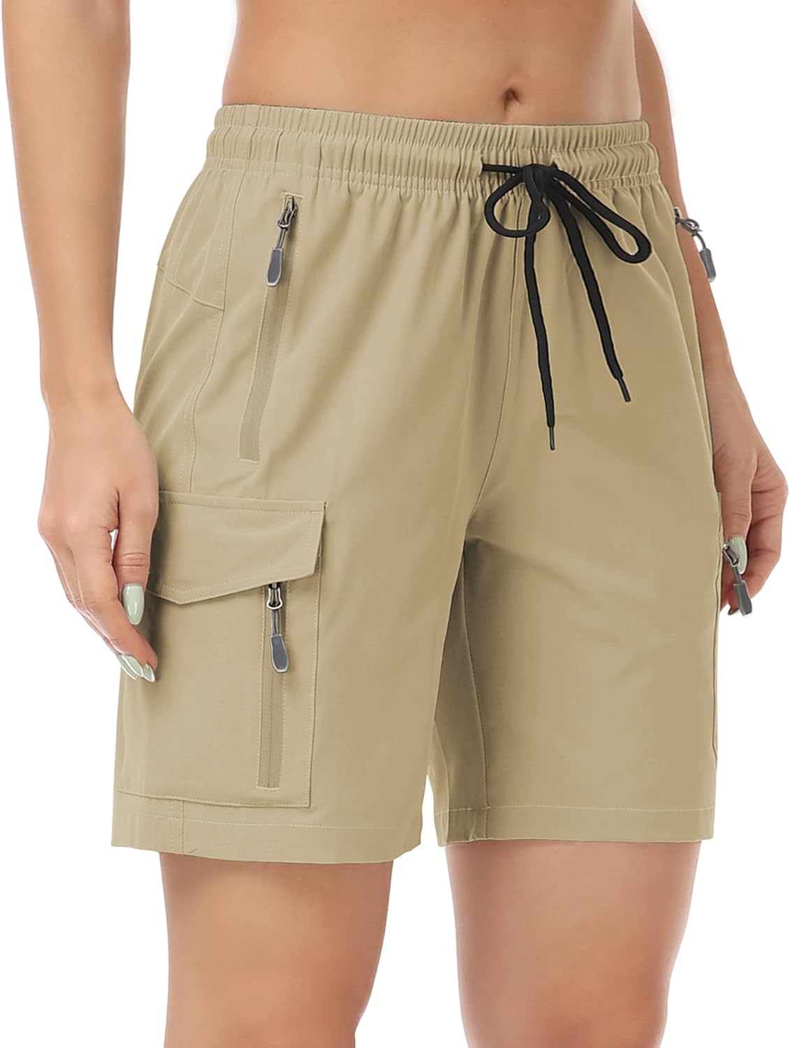 Detalle de GymBrave Pantaloncini Trekking Donna Estivi Leggeri Cargo: asciugatura rapida e tasche utility