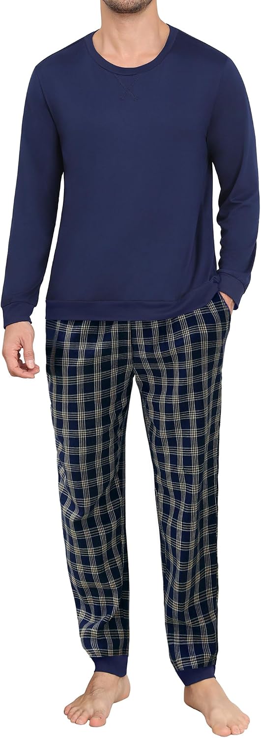Thumbnail 6 de EKOUAER Pyjama Homme d’Hiver à Manches Longues et Treillis à Cordon Coulissant avec Poches – Trousers à Poches, S-XXL