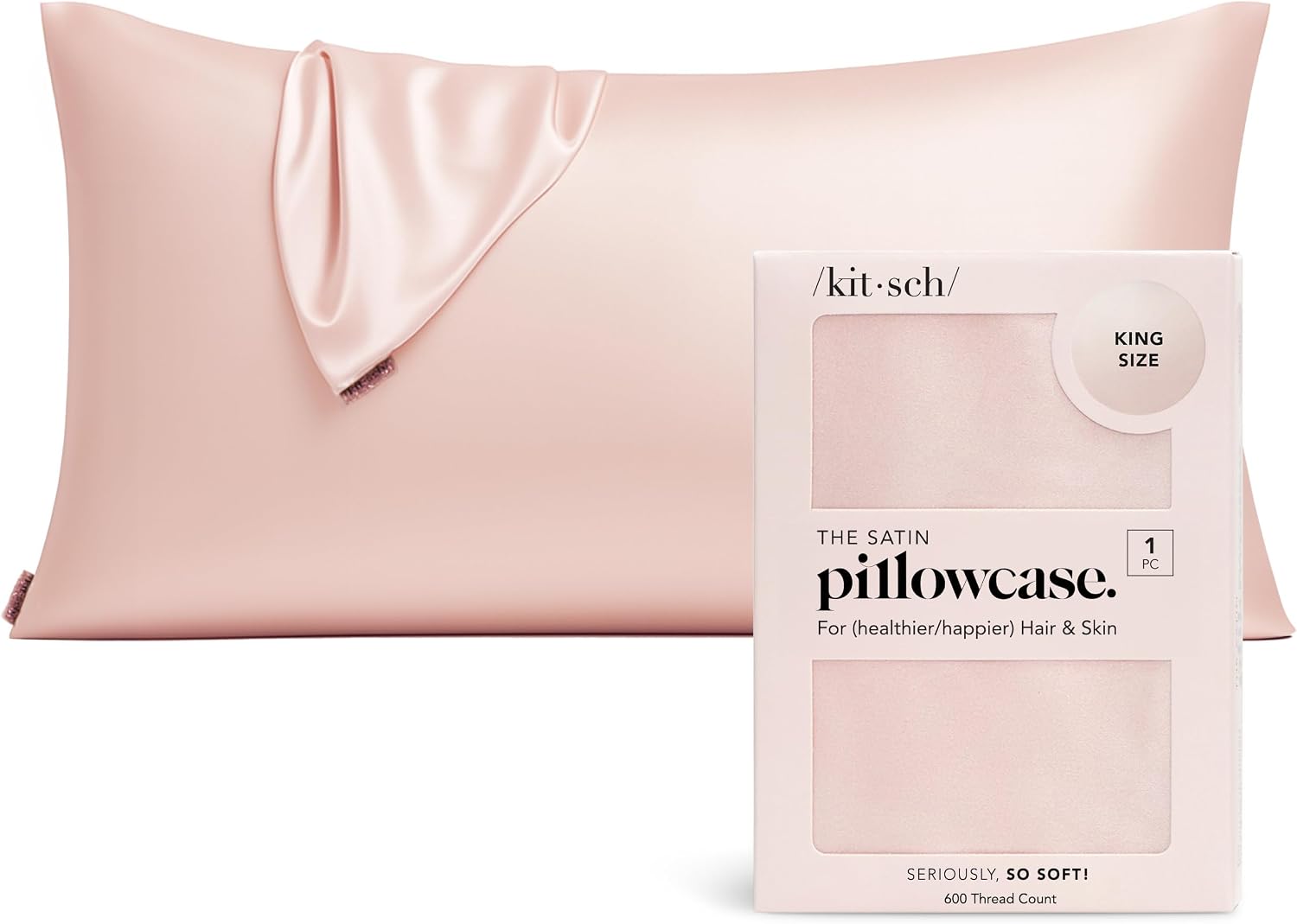 Detalle de Kitsch 62293 King Satin Pillowcase with Zipper, Blush