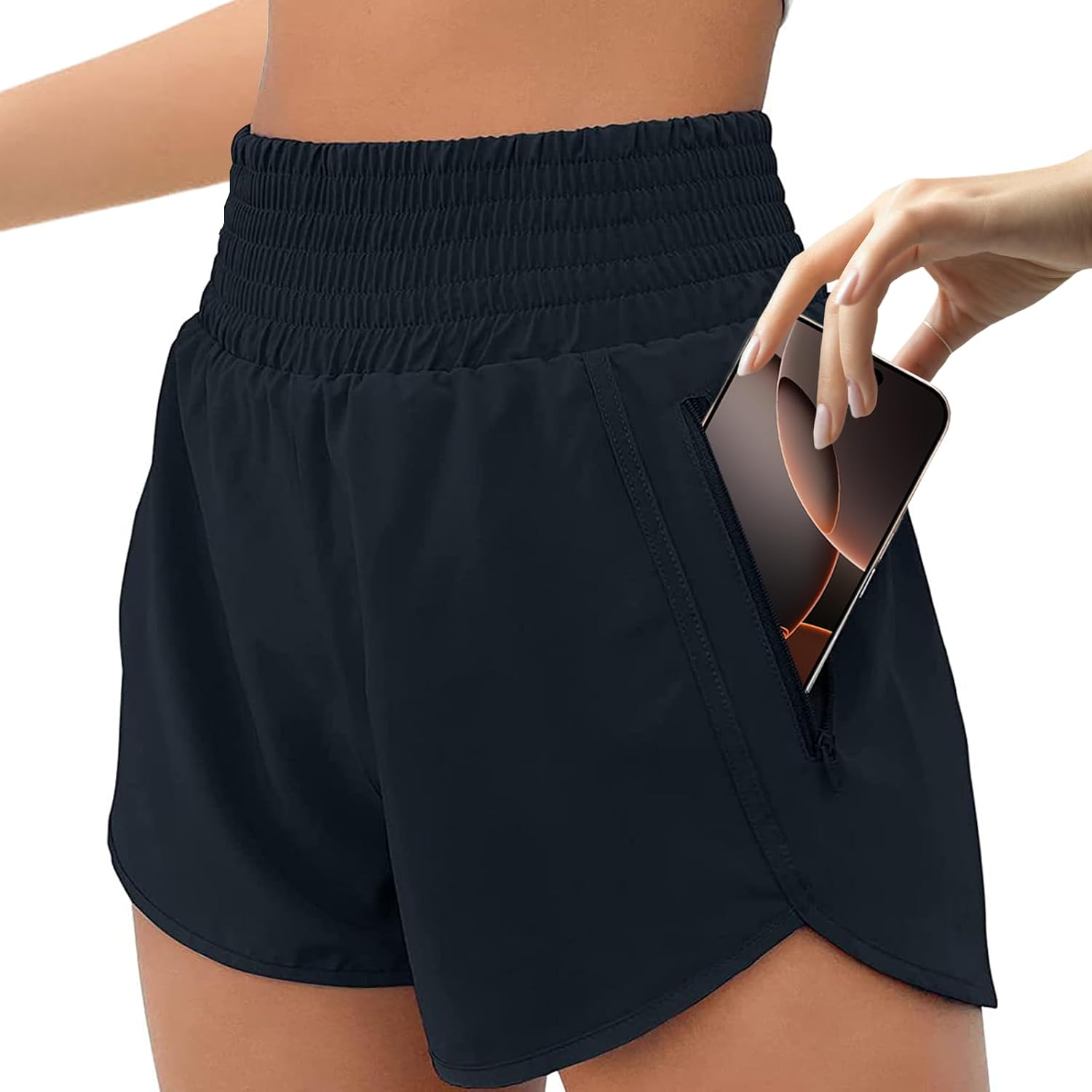 Detalle de JiaYouLC Women's 2 in 1 Running Shorts with One-Side Pocket – Quick-Dry, Lightweight and Flexible