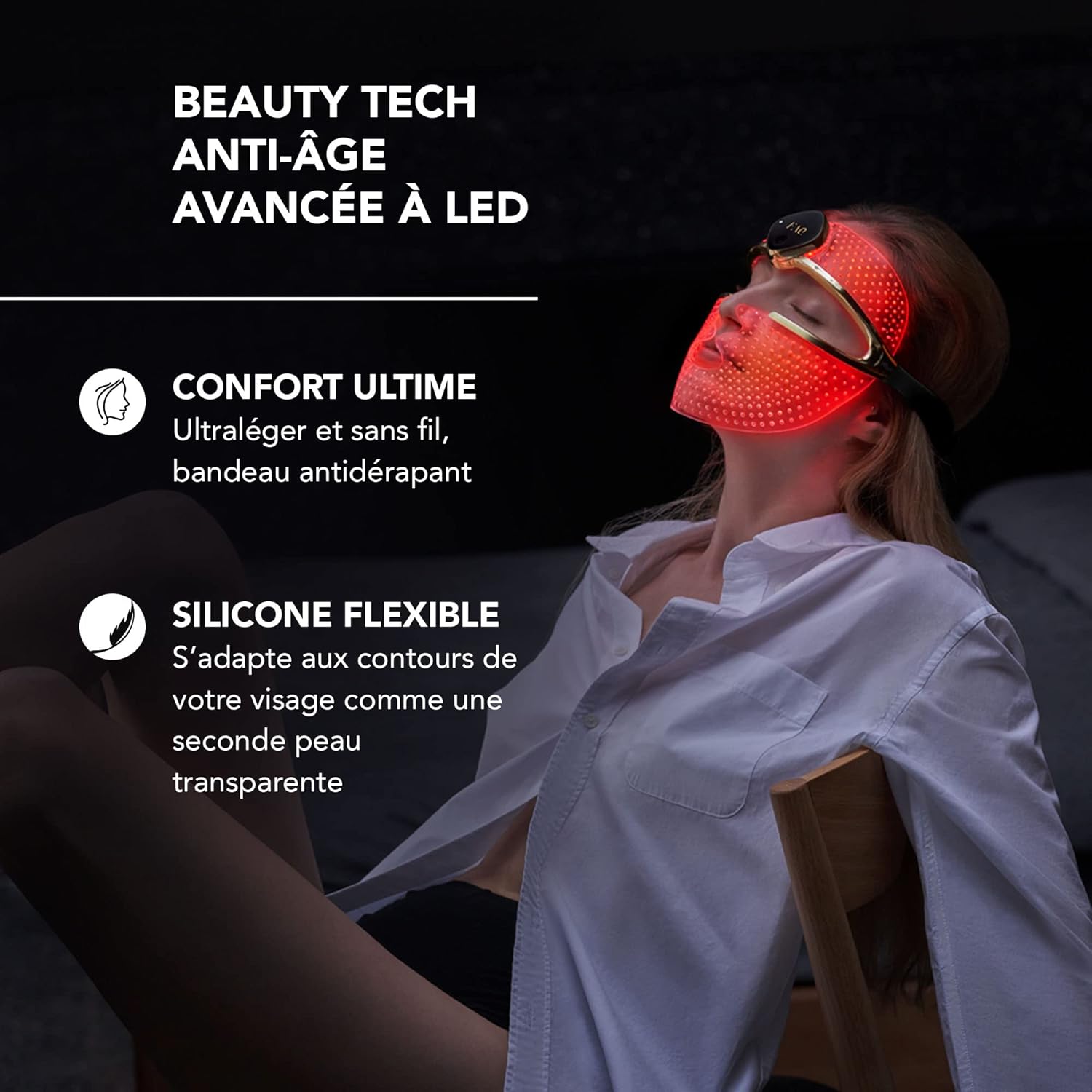 Thumbnail 2 de FAQ 202 Masque LED visage sans fil en silicone avec 8 réglages lumineux et étui de voyage