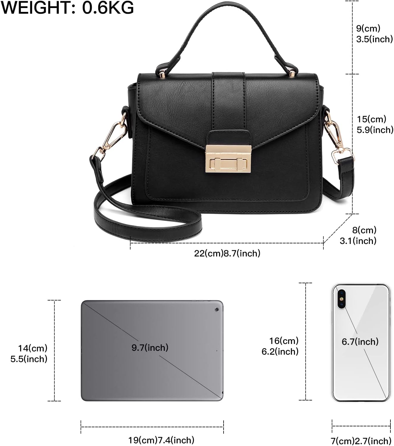 Thumbnail 6 de Miss Lulu women’s PU leather handbag with suede panel – top handle, shoulder & crossbody messenger bag