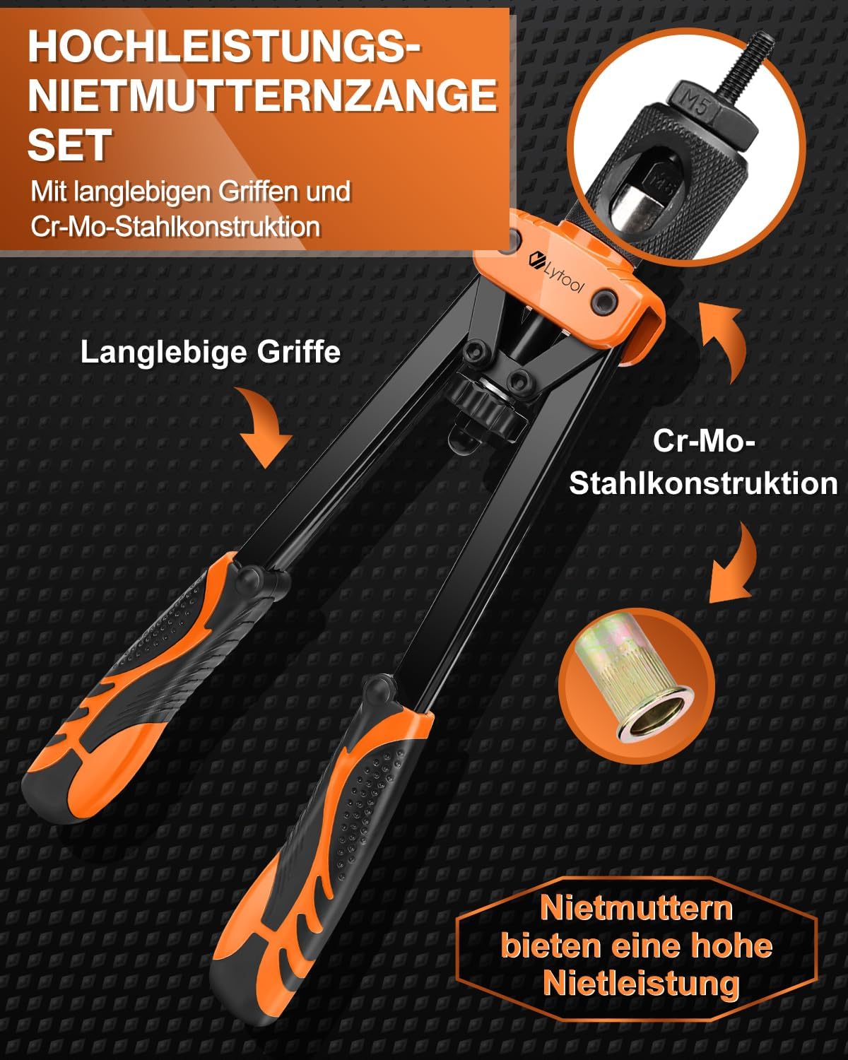 Detalle 2 de Lytool 14 Zoll Nietmutternzange Set Profi