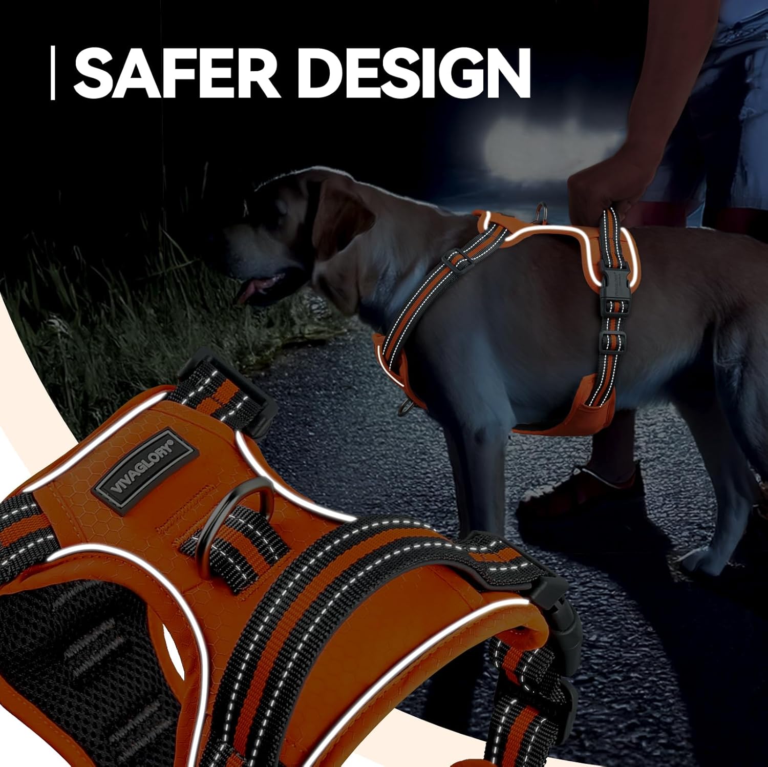 Thumbnail 3 de VIVAGLORY Easewalk No Pull Dog Harness with Front & Back Clips – Size S, Orange Patterned