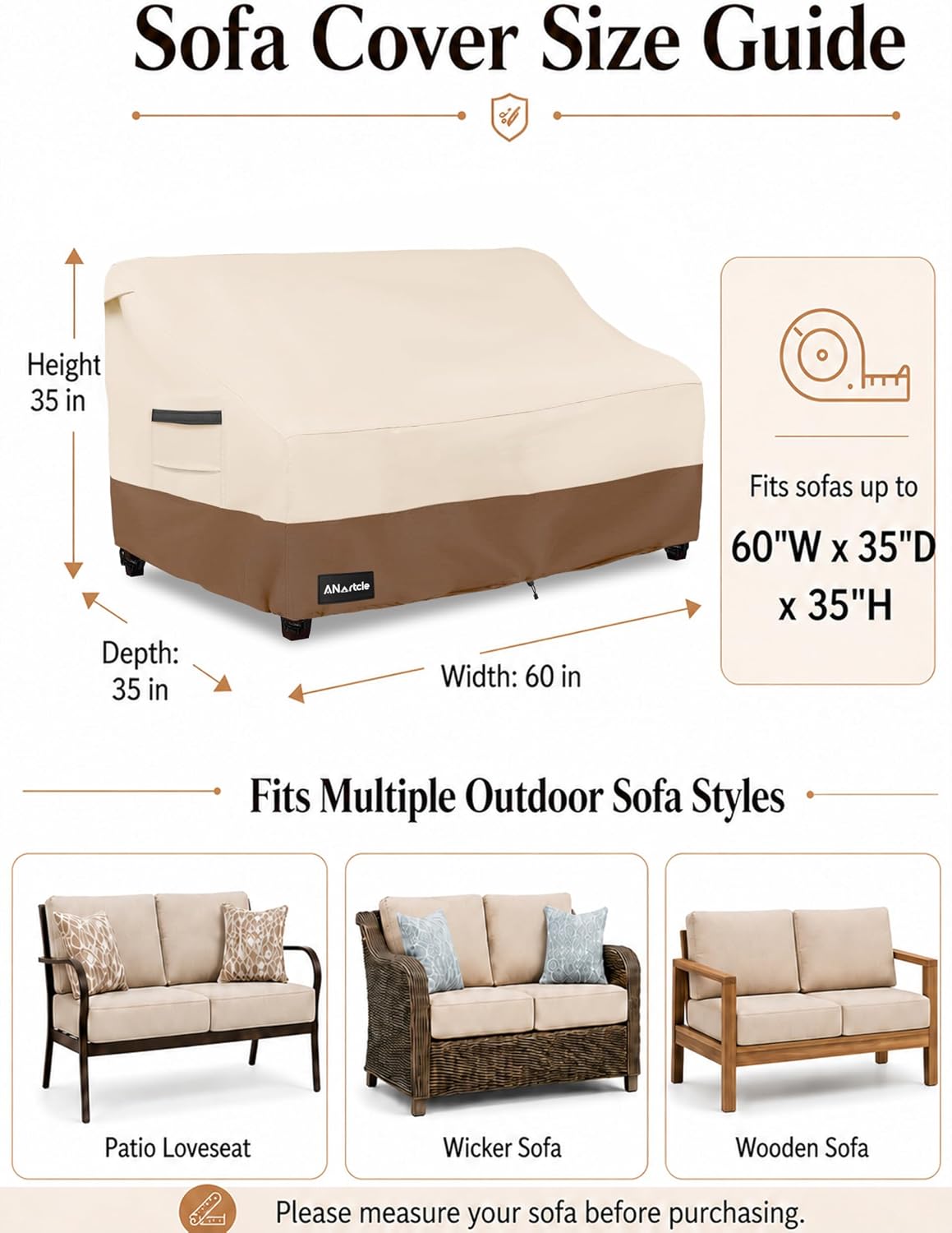 Detalle 2 de ANartcle 60"W x 34"D x 30"H Patio Loveseat Cover, Waterproof Polyester