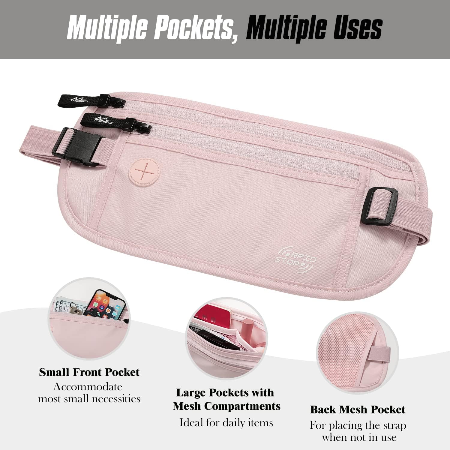Thumbnail 3 de MoKo Secure Travel Money Belt RFID Pink