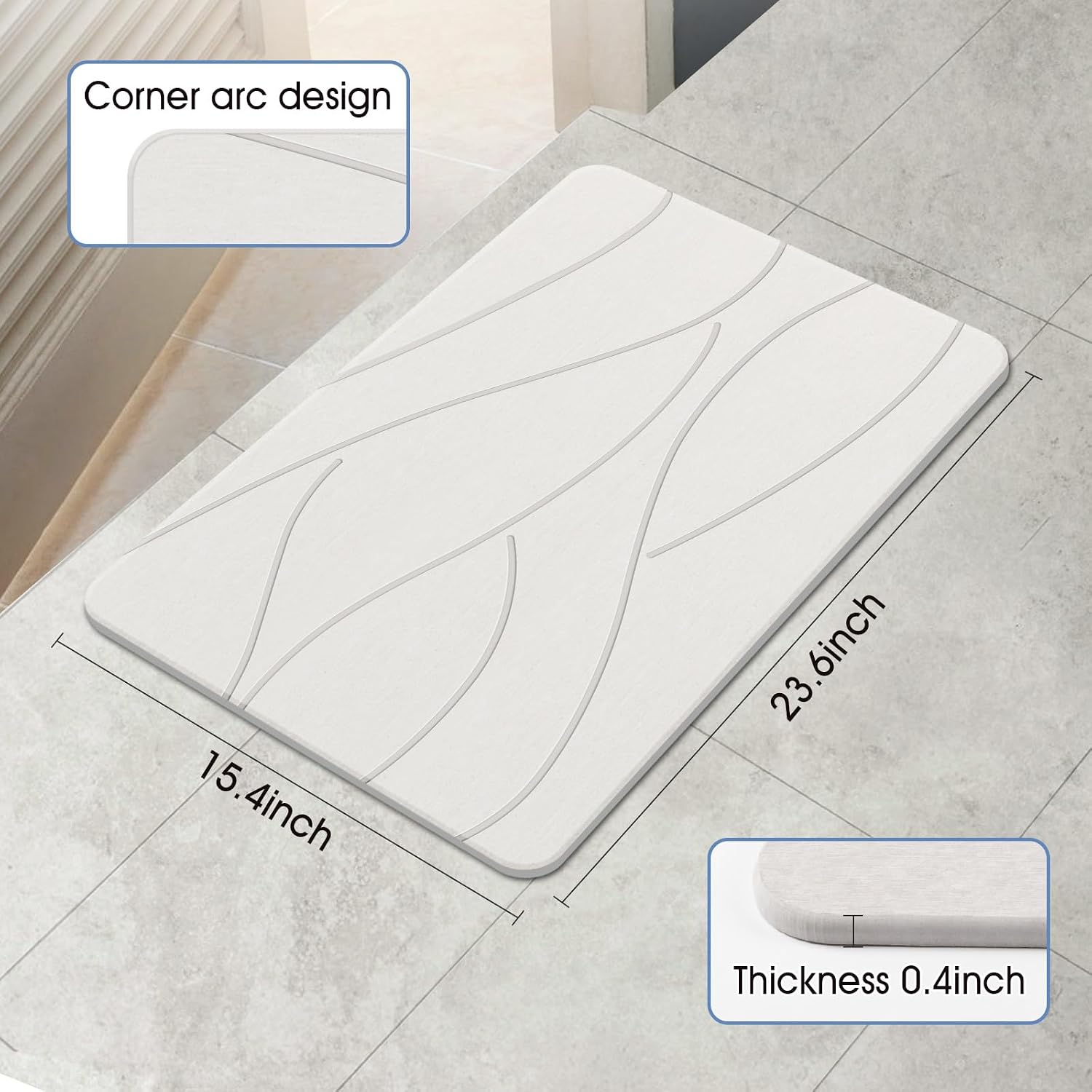 Detalle de Veeloim Stone Bath Mat 23.6" Diatomaceous Earth