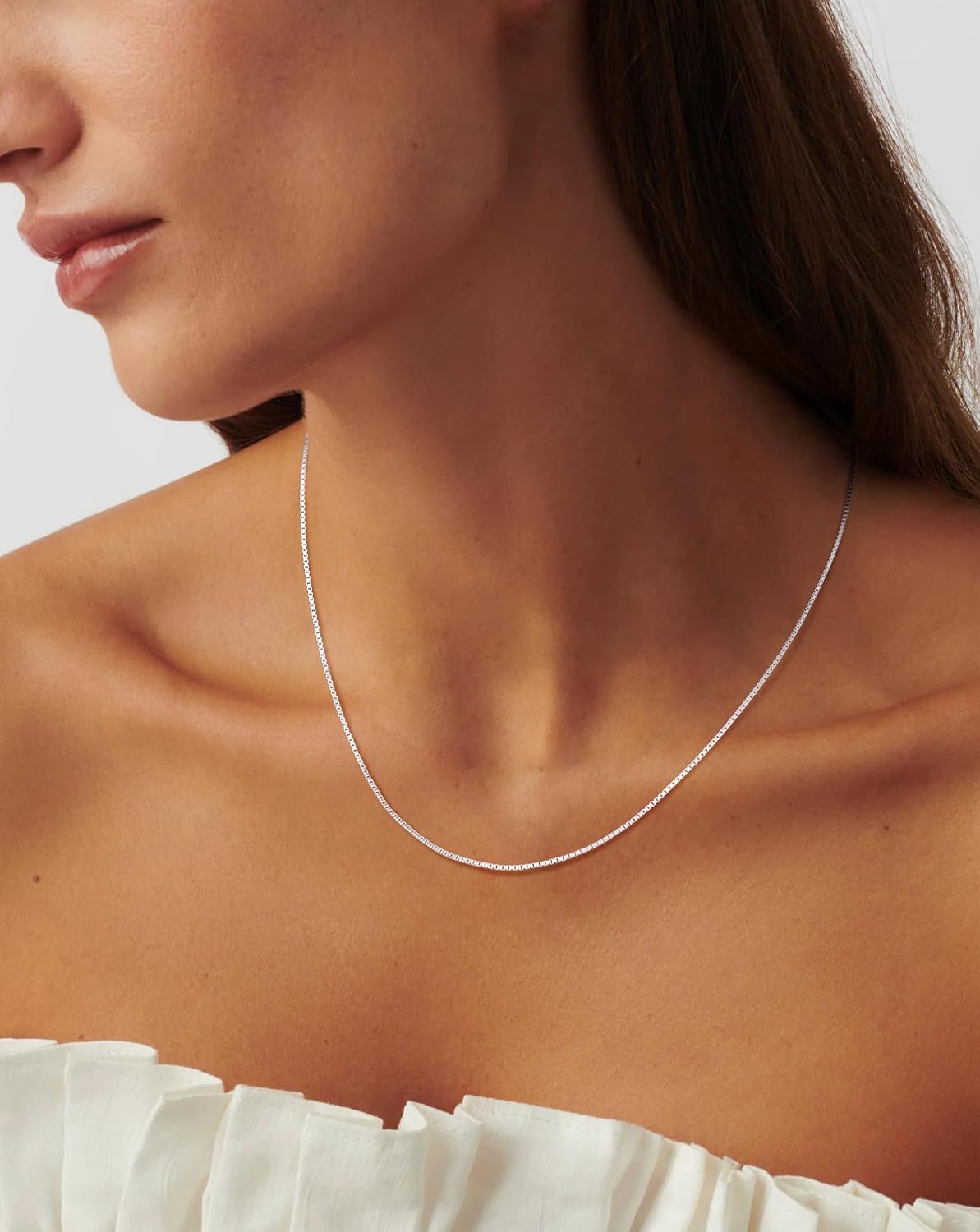 Detalle de Meteorstarry Kettenhalskette aus Silber 925 (1 mm Box Chain) – personalisierbare Damen-Kette ohne Anhänger