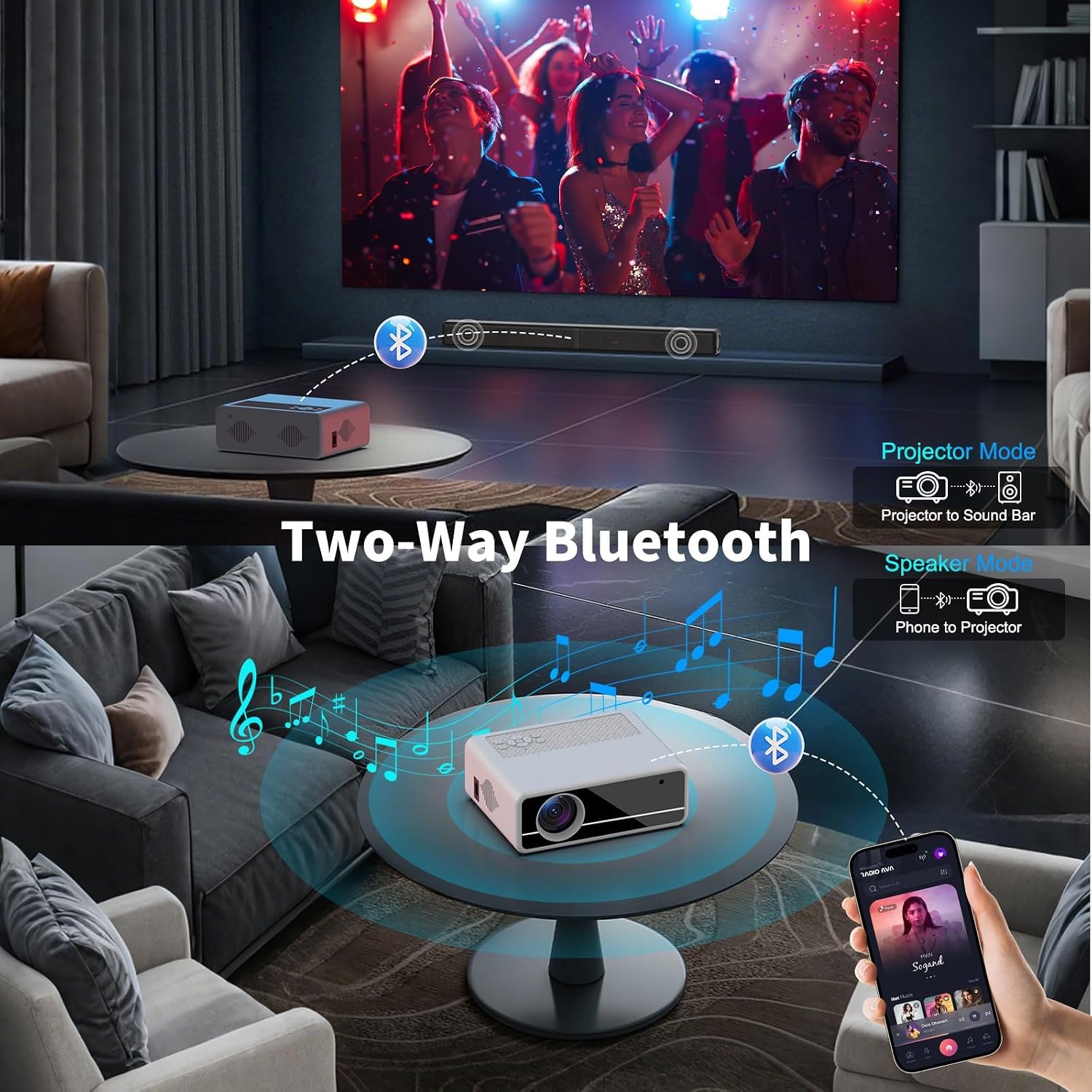 Detalle de GKLPO Mini Projector with 80-Inch Screen, 50% Zoom and Bluetooth 5.2