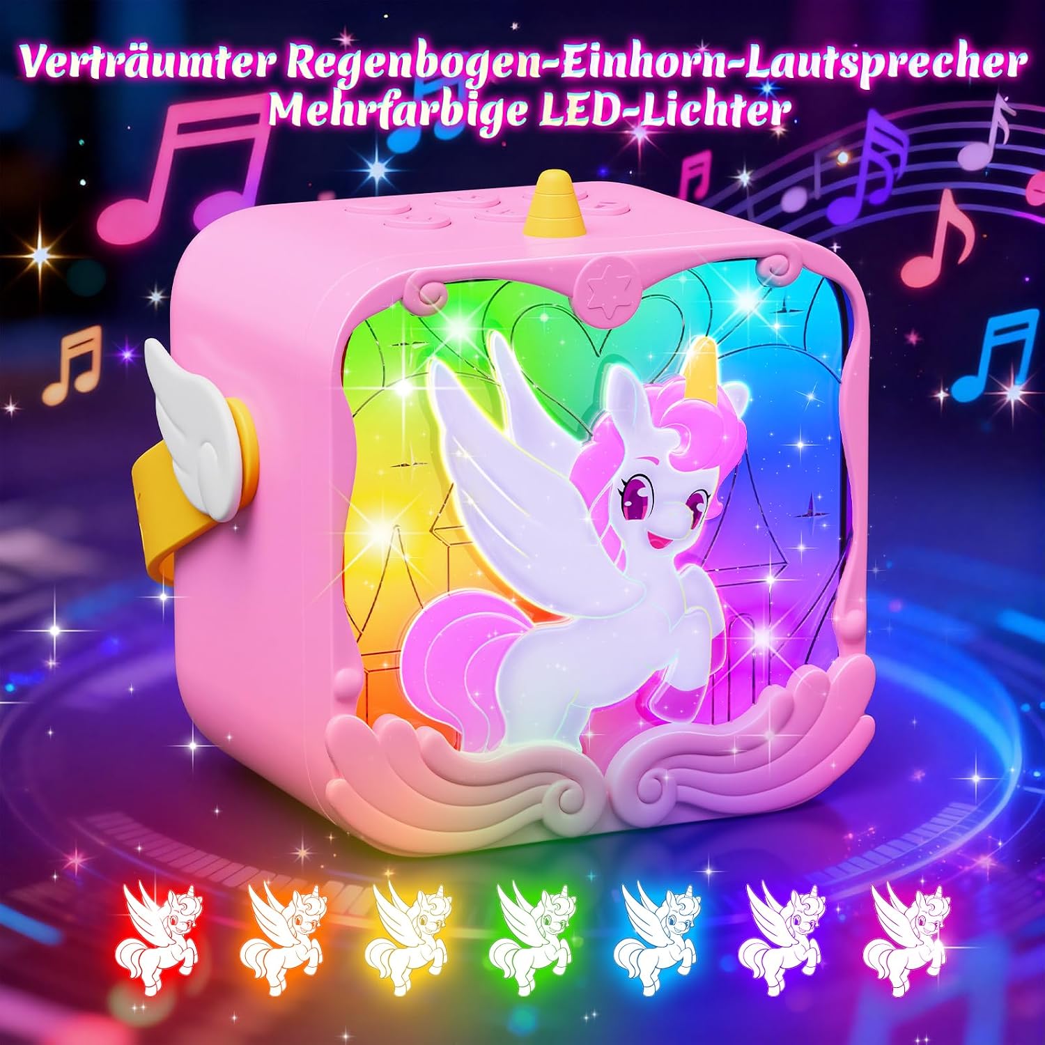 Detalle de Neueste Einhorn Karaoke Maschine 2 Mikrofon – Tragbares Musikspielzeug für Mädchen 3–12 Jahre mit LED-Lichtern