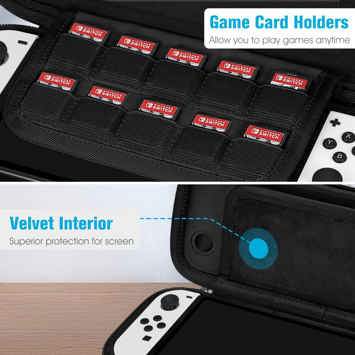 Thumbnail 6 de FINTIE Slim Hardschalen-Tasche für Nintendo Switch 2017 / Switch OLED 2021 mit 10 Spielkartenhaltern (Denim Schwarz)
