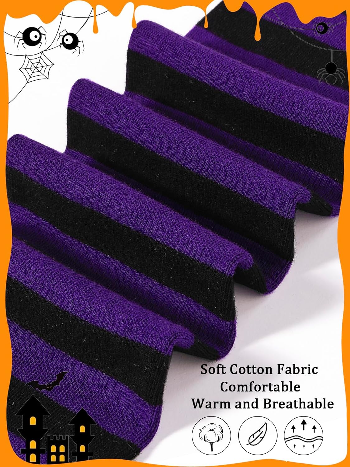 Detalle de Moon Wood Women's Striped Thigh-High Socks, Extra-Long Cotton Blend Knit