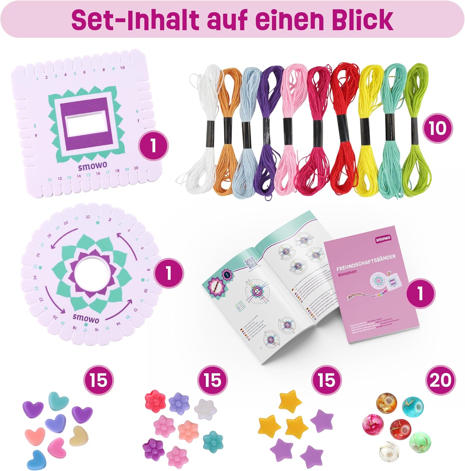 Thumbnail 2 de Smowo Freundschaftsarmbänder Bastelset zum selber knüpfen – inklusive Armband-Anleitung und Video-Anleitung