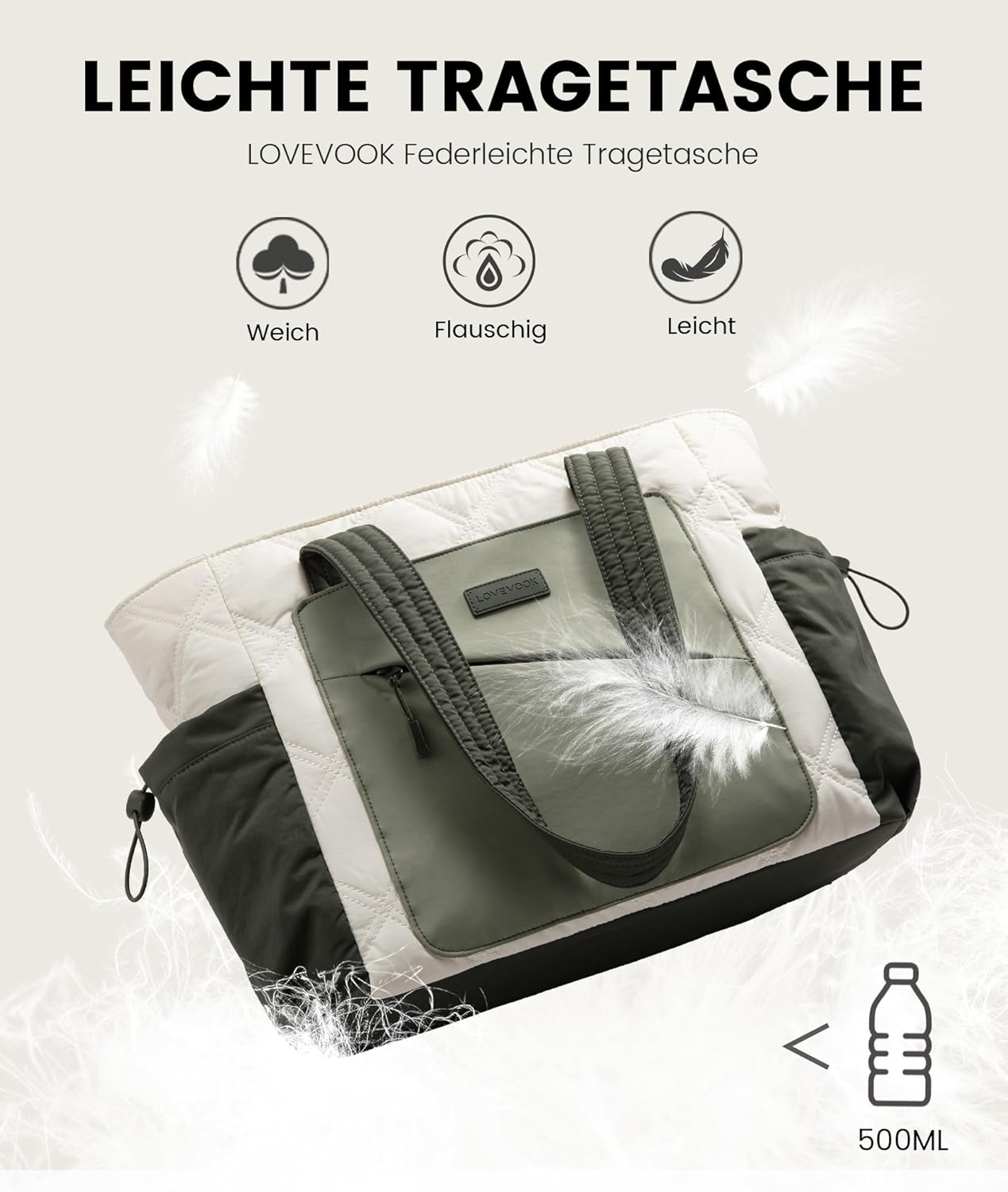 Detalle de LOVEVOOK Shopper Tasche Damen Groß – Leichte Arbeitstasche, ideal für Uni, Büro und Reisen