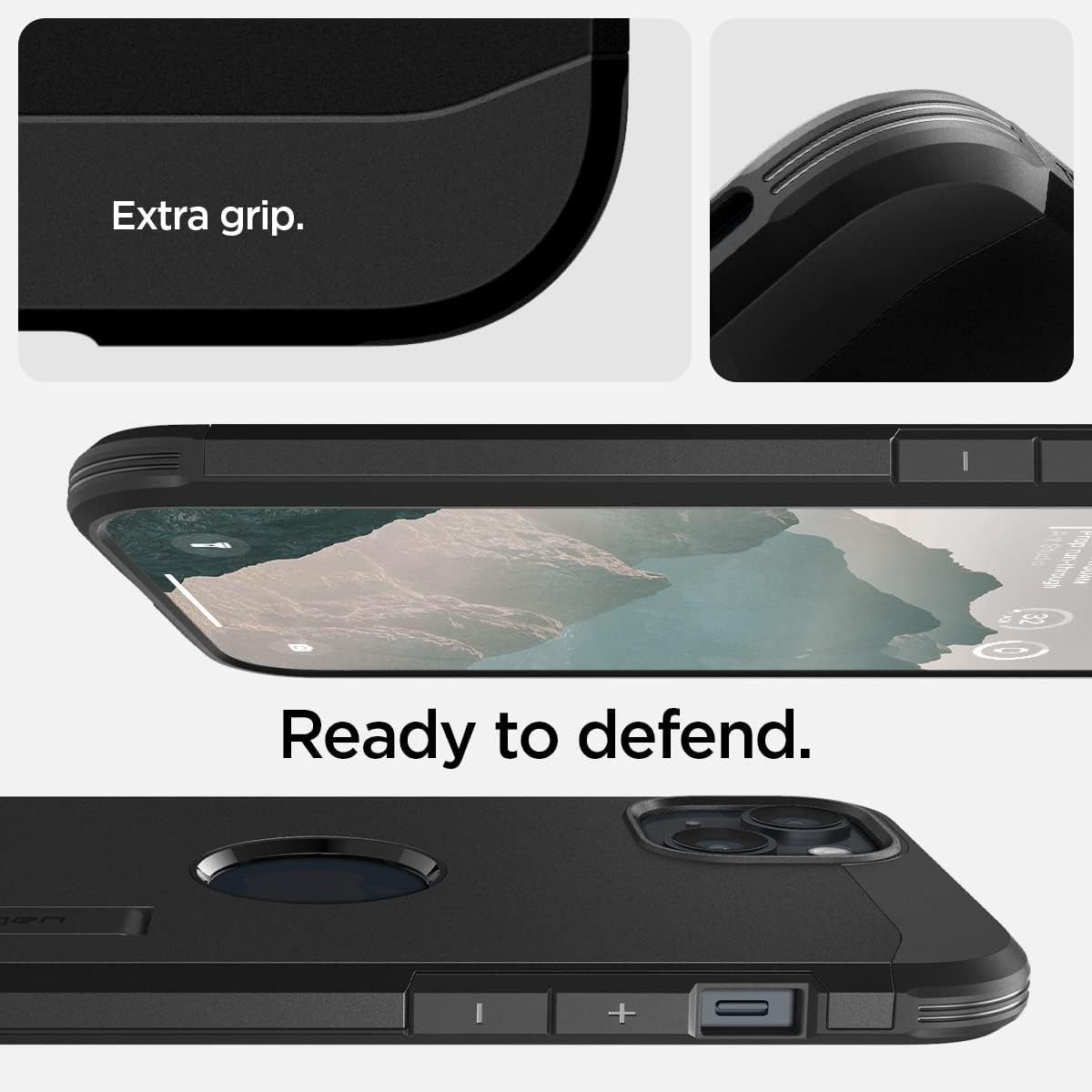 Detalle de Spigen Tough Armor Magfit pour iPhone 14 : coque MagSafe noire