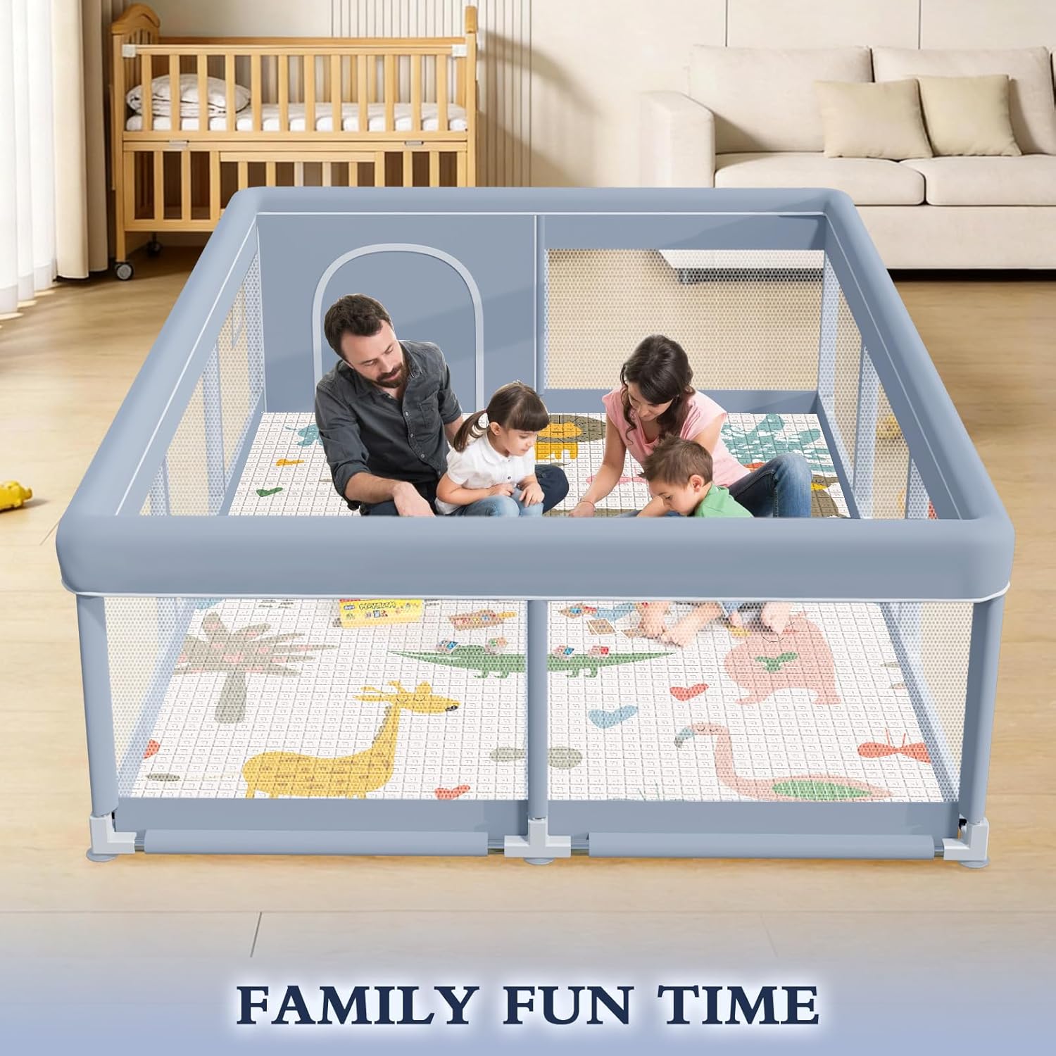 Thumbnail 2 de XVISHX 74 x 50 Inch Baby Playpen with Mat, Baby Playard for Indoor & Outdoor Use (Grey)