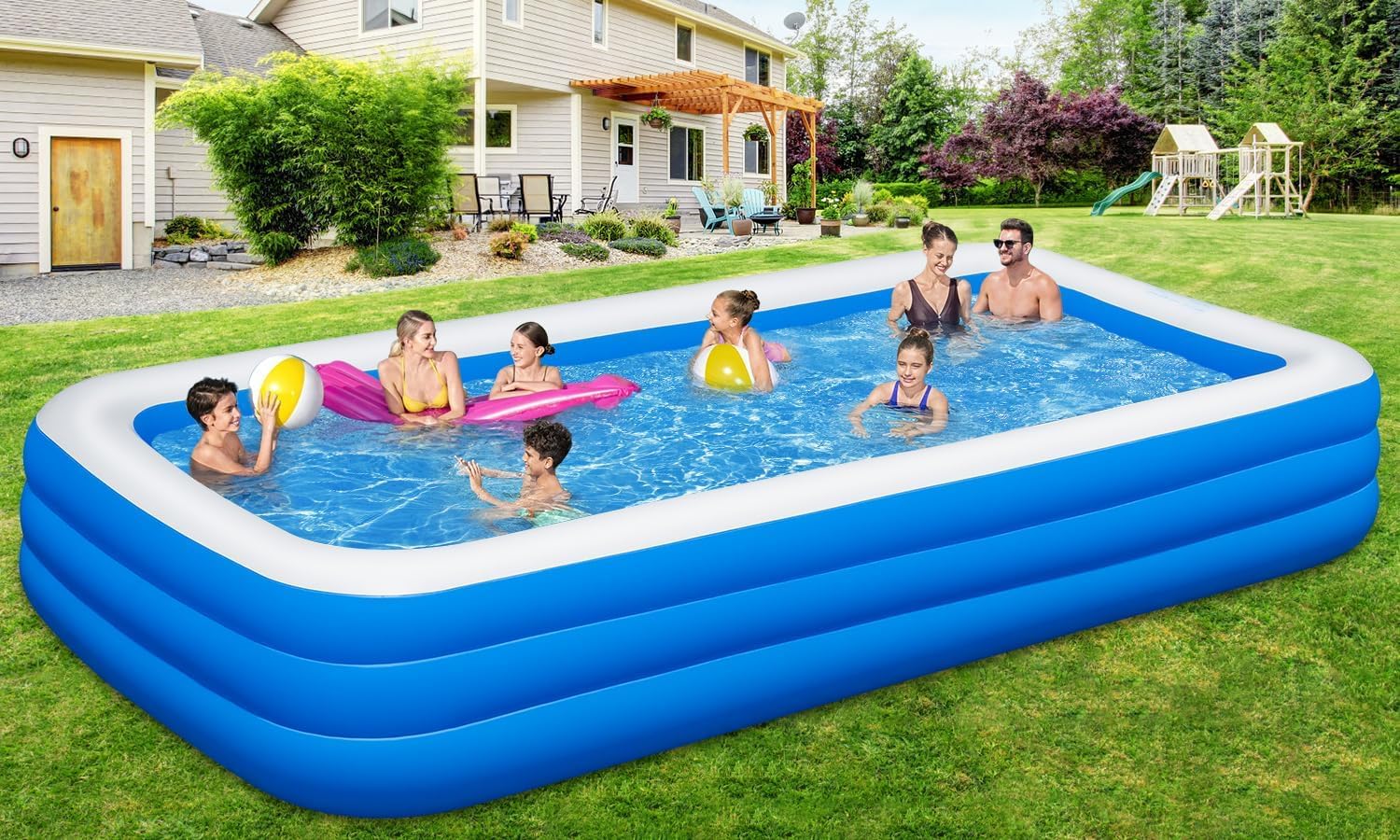 Thumbnail 1 de Extra Large Inflatable Swimming Pool — 145" x 74" x 22" Oversized Family Pool for Backyard Fun