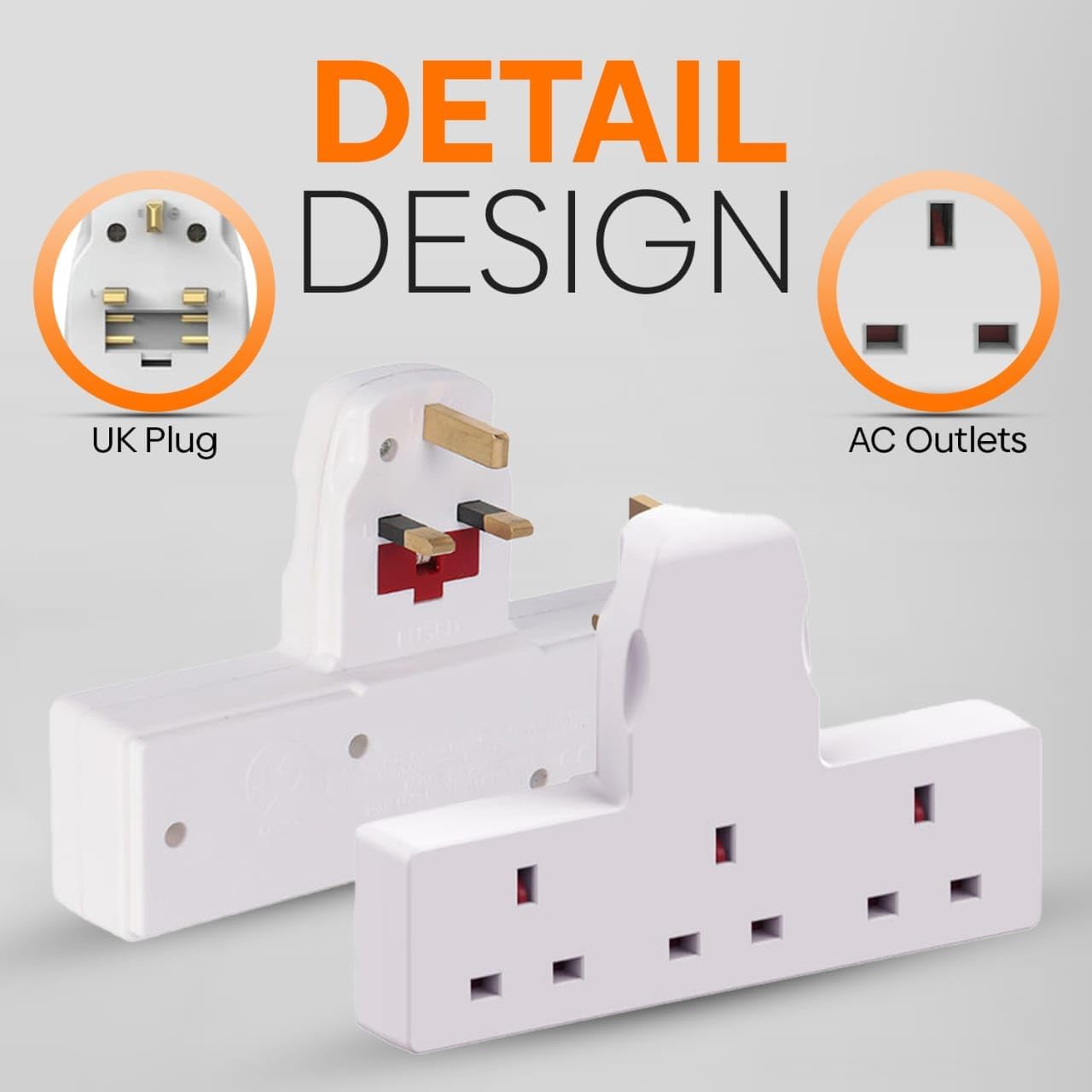 Thumbnail 2 de 3-Way UK Plug Adapter Extension (3 Pin) – Triple Plug Extender with 13A Fuse & Child-Safety Door