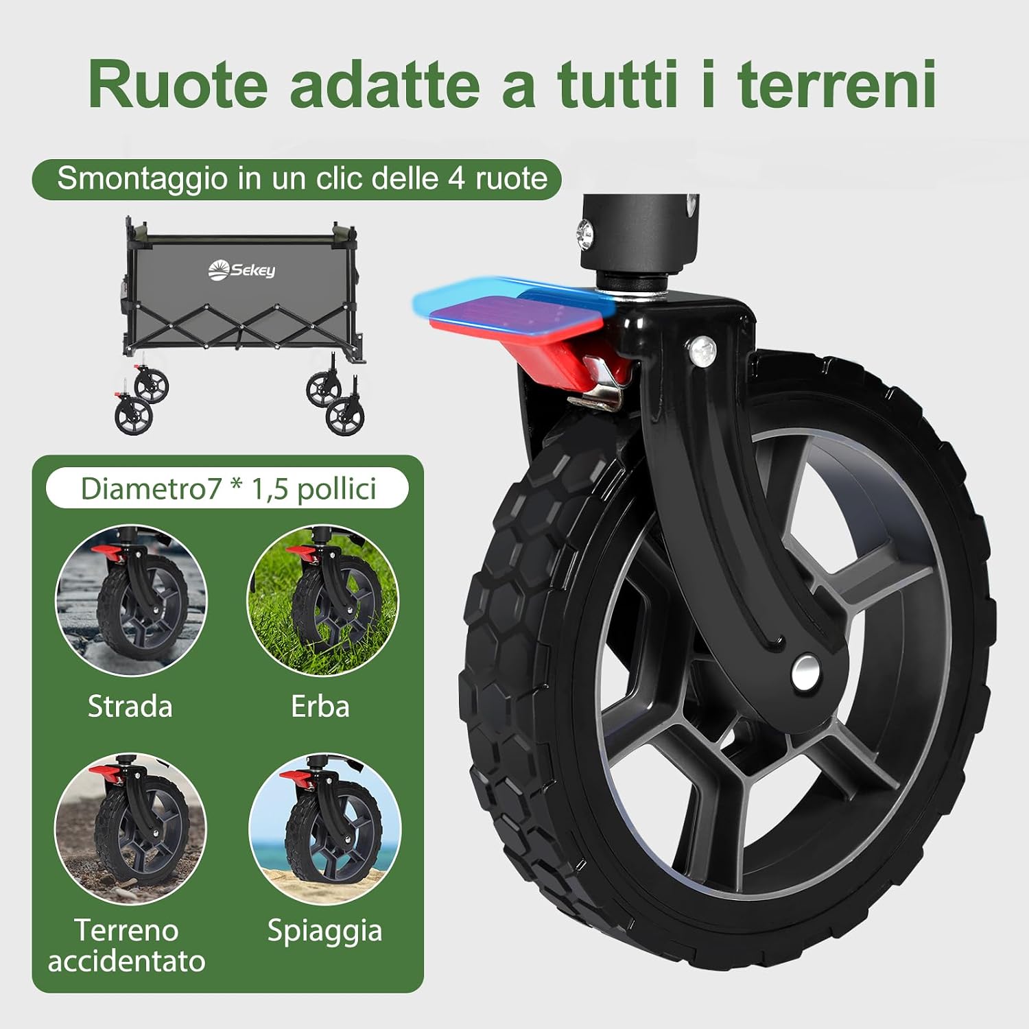 Thumbnail 5 de Sekey XXL Carrello Spiaggia con Tetto rimovibile 150L, 150 kg e freni (grigio)