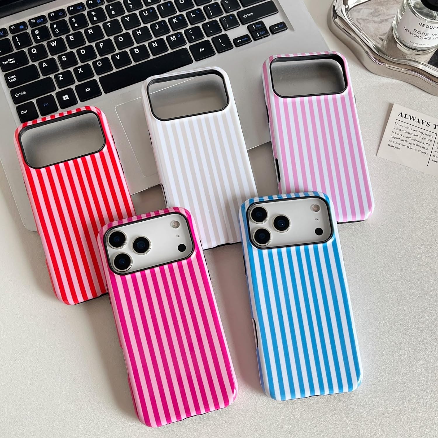 Detalle de Longlayss Striped Shockproof Case for iPhone 17 Pro Max (Hot Pink)