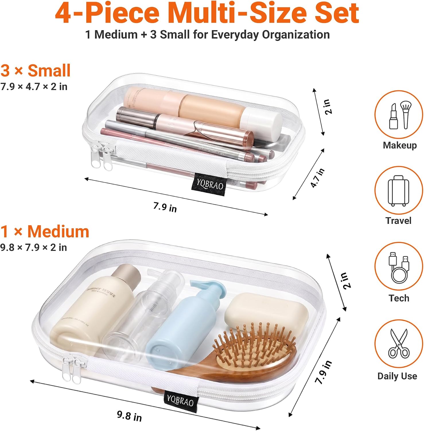 Thumbnail 1 de YQBRAO Clear Hard-Shell Zipper Case Set