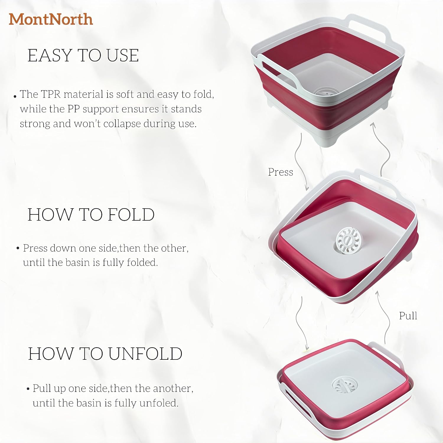Detalle de Collapsible Wash Basin 9L: Foldable Dish Tub with Drain Plug for Camping, Laundry, and Kitchen Use
