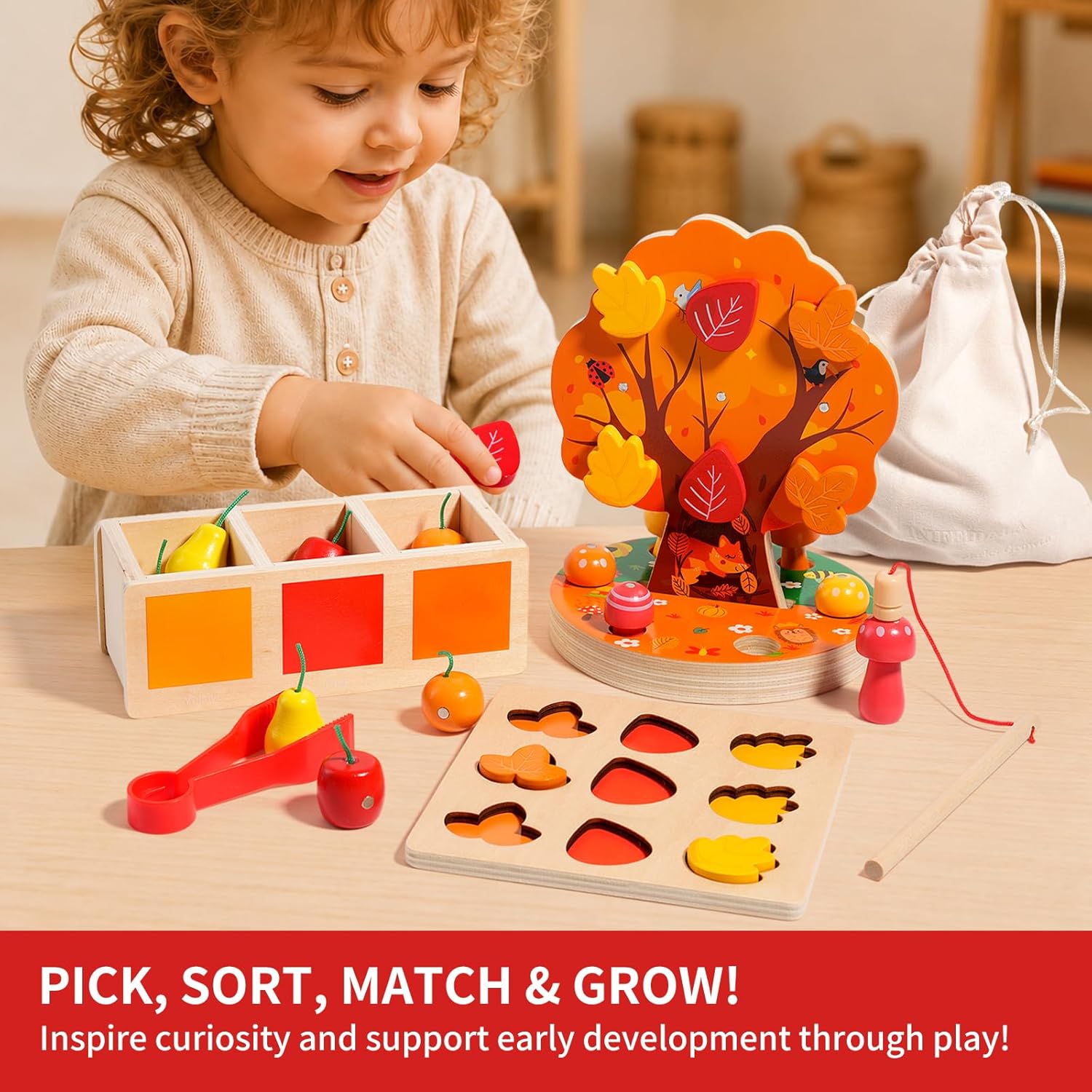 Detalle de INIFEIDALA Montessori apple picking tree toy