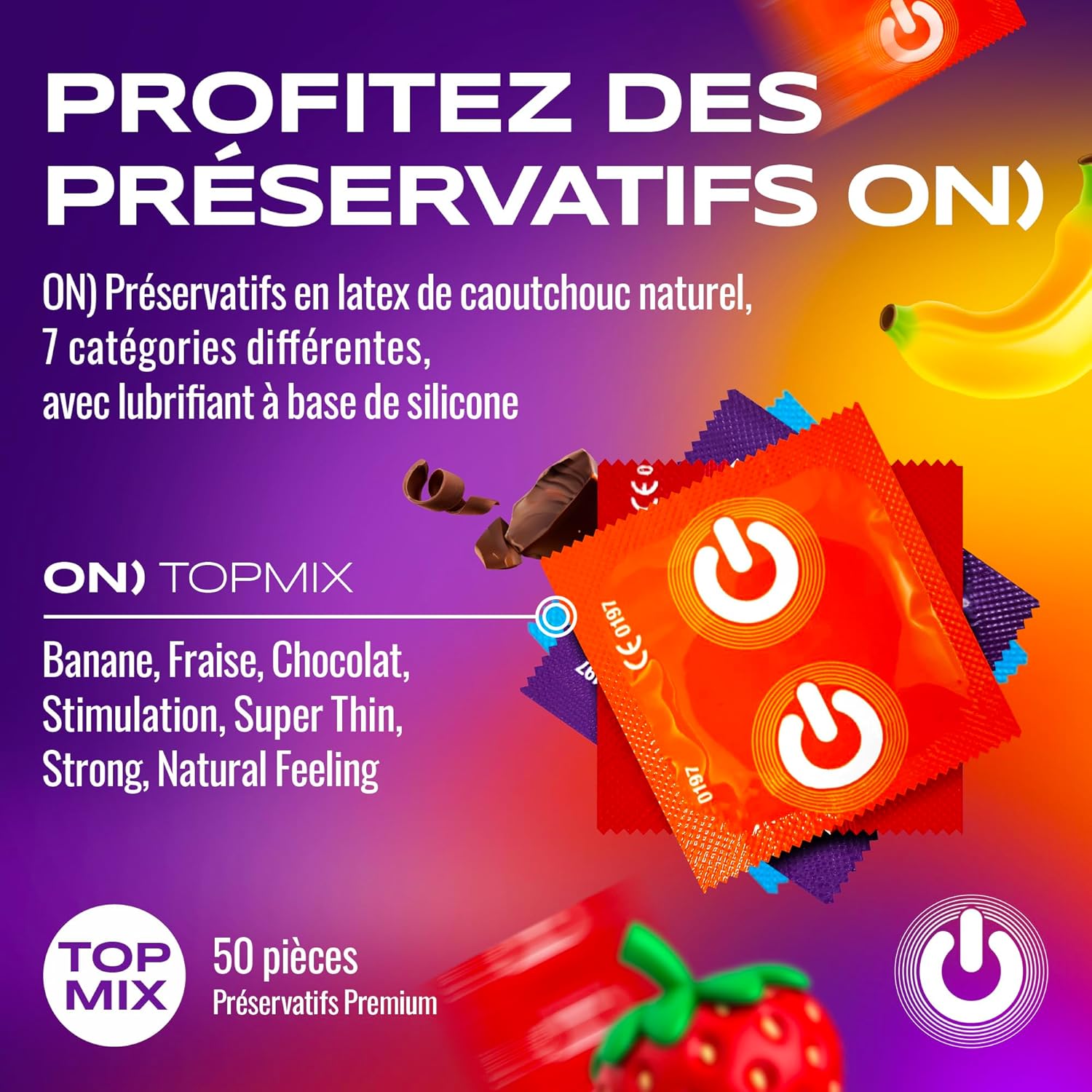 Thumbnail 1 de Lot de 50 préservatifs, 7 variétés, 54 mm ⚙