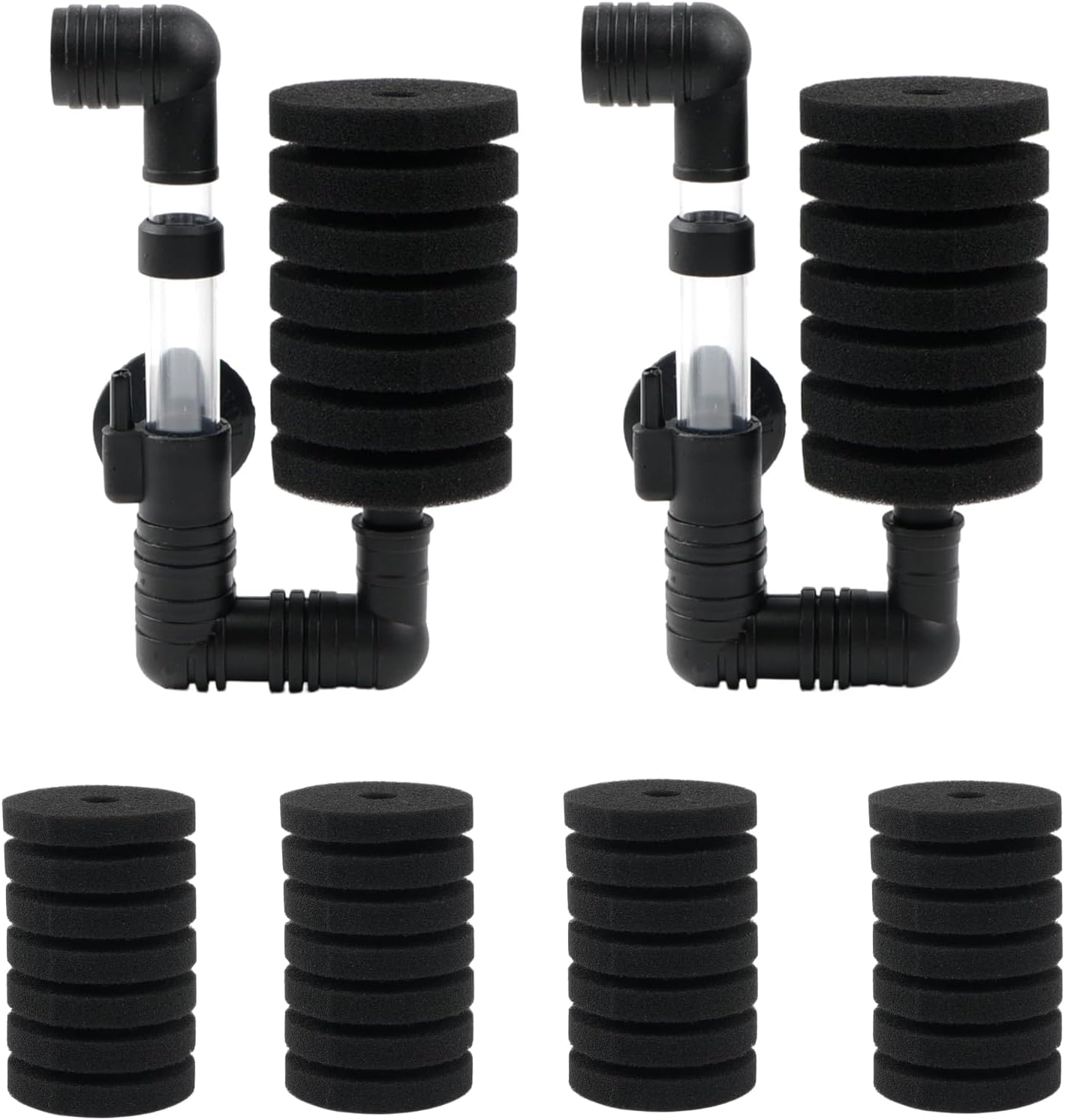 ROSYLEVE 2-Piece Aquarium Single Head Sponge Filter Set with 4 Replacement Sponges