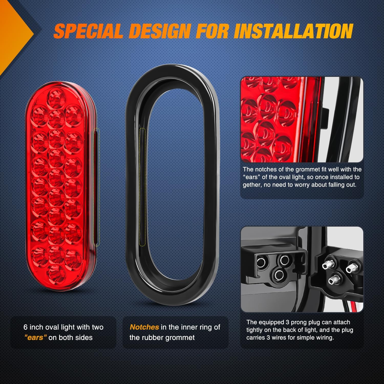 Thumbnail 3 de Nilight 6-Inch Oval Trailer Tail Light (4-Pack) White/Red with 24 LEDs, IP67 Waterproof for 12V Trucks, ATV/UTV, RV