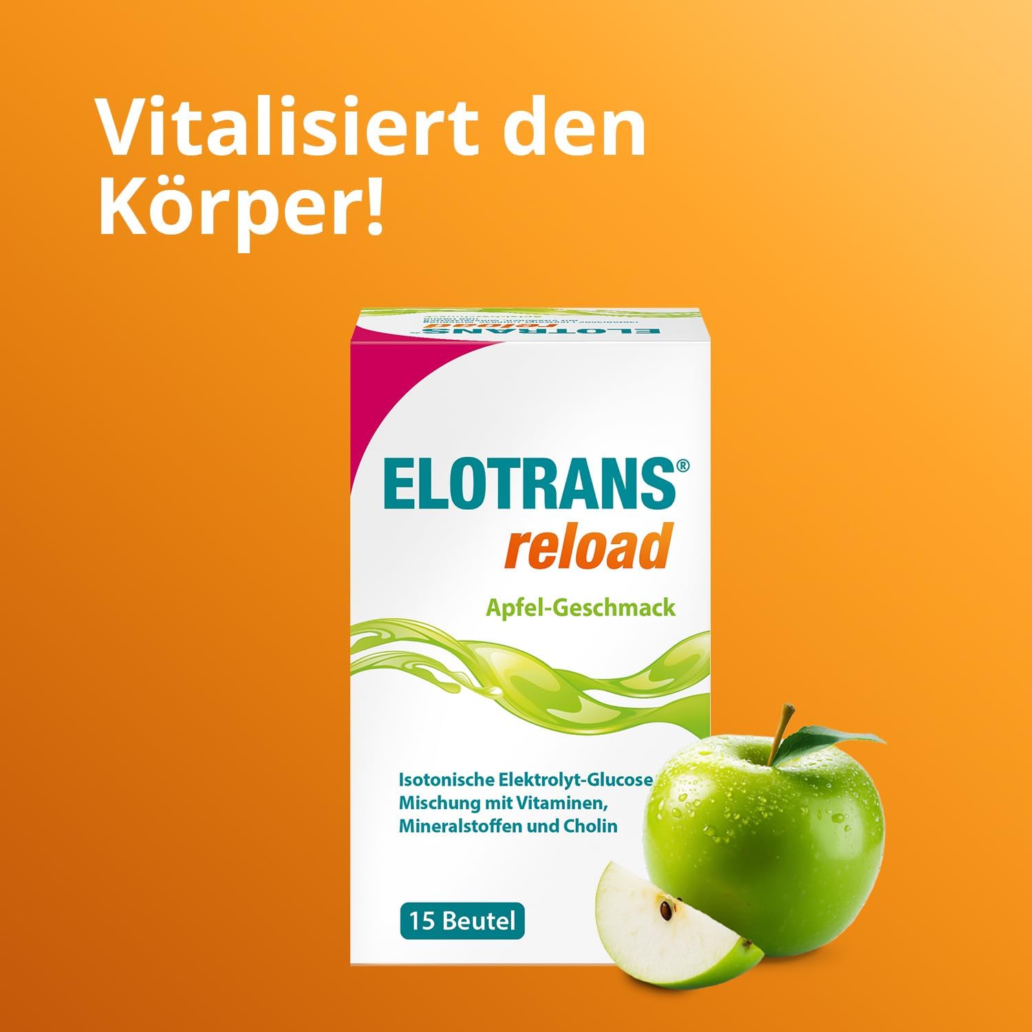 Detalle de ELOTRANS reload – isotonische Elektrolyt-Glucose-Mischung, 2 x 15 Beutel Apfel