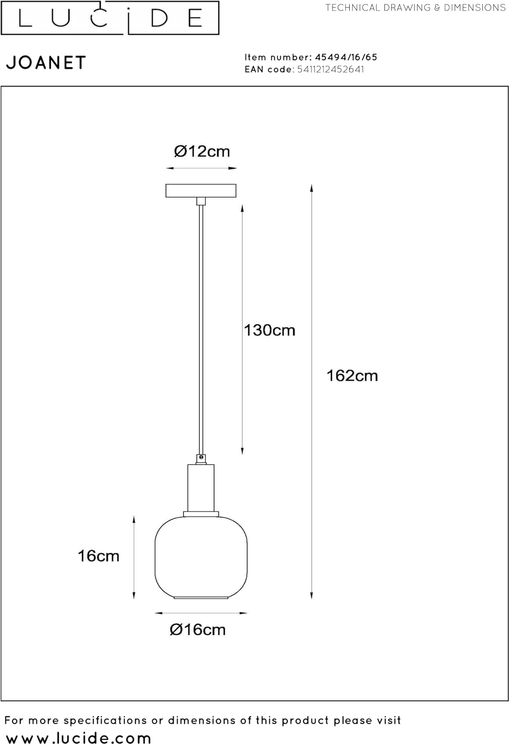 Thumbnail 6 de LUCIDE JOANET – szklana lampa wisząca Ø16 cm, dymne szkło, E27