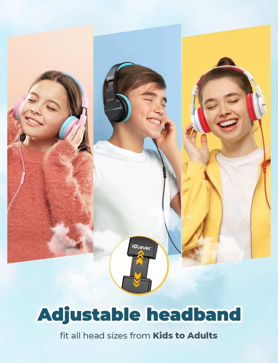 Thumbnail 5 de iClever HS19 Kids Over-Ear Headphones, 85 dBA Limit, Mic and 3.5mm Jack