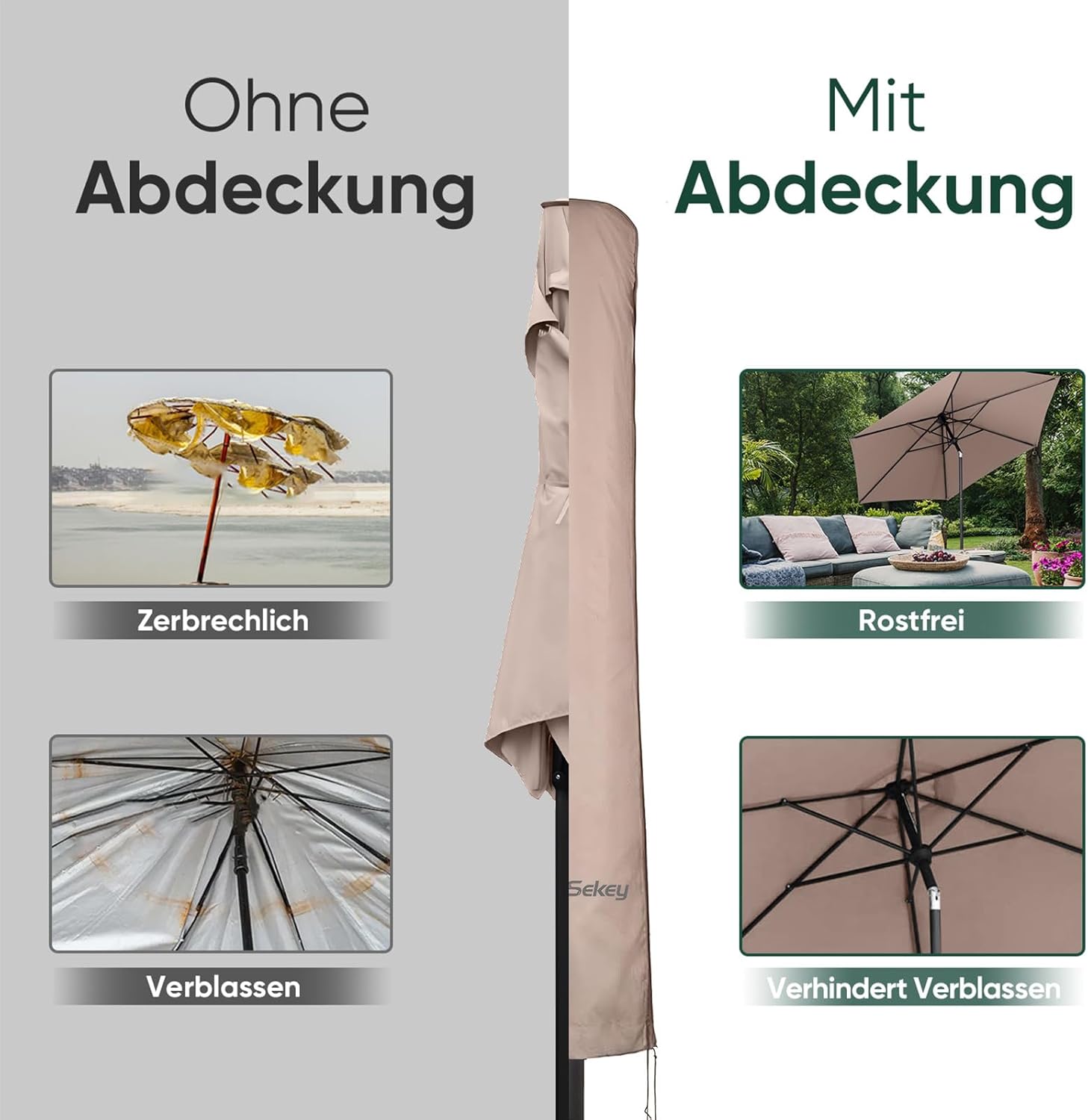 Thumbnail 3 de Sekey Housse de Parasol avec Tige et Capuchon – Ø350 cm / 200x300 cm, Polyester étanche