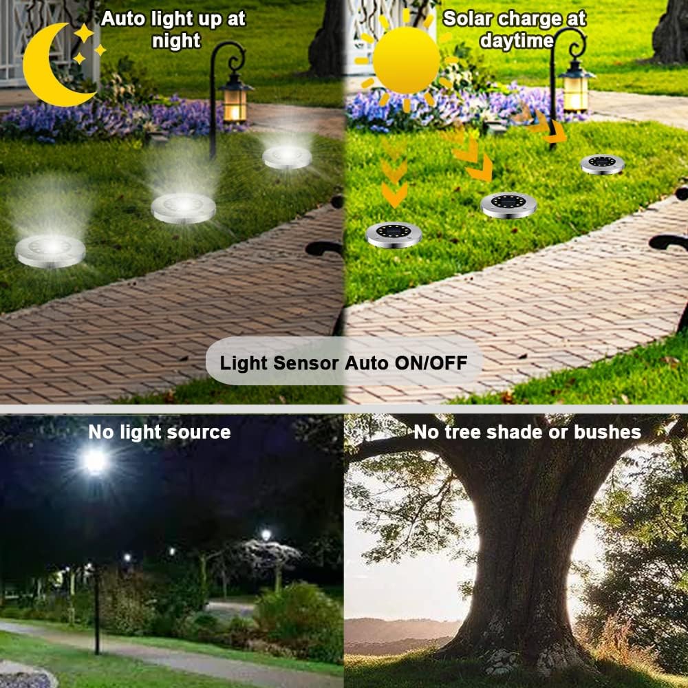 Detalle de Bowfar 12er Set Solar-Bodenleuchten für außen mit 12 LEDs, 3.000 K und IP65