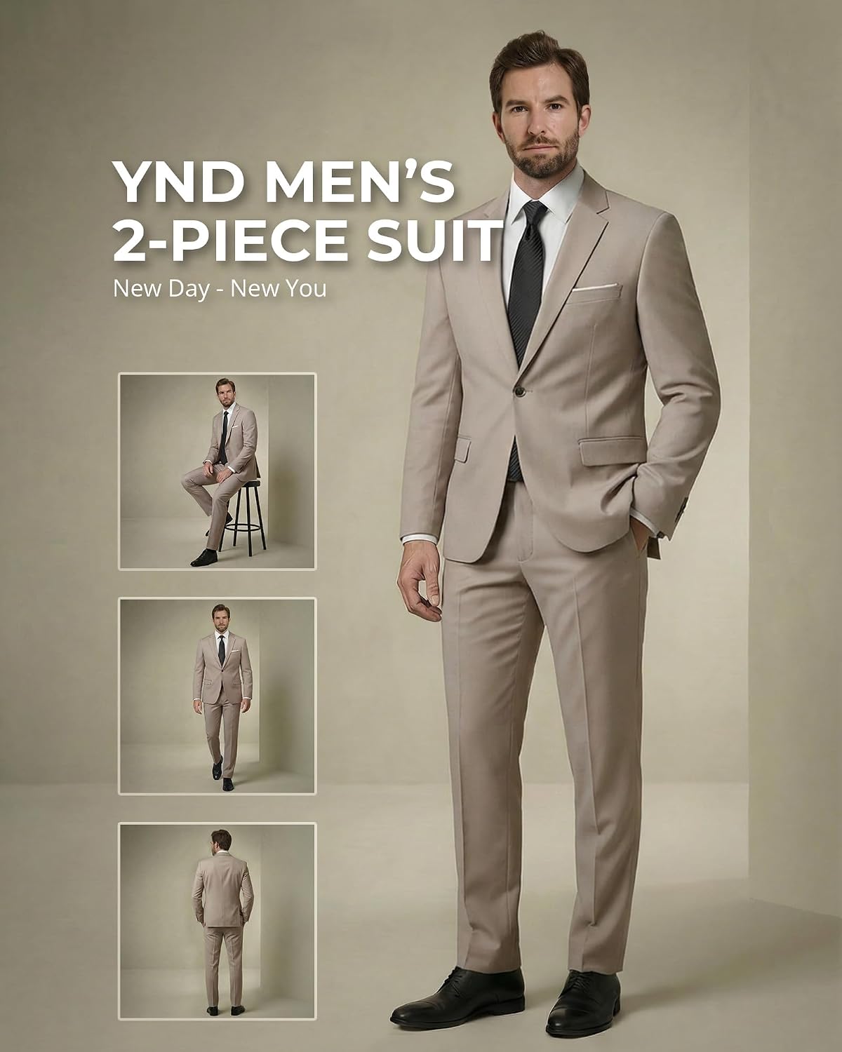 Detalle 2 de YND Men's 2 Piece Slim Fit Suit with Tie 👔