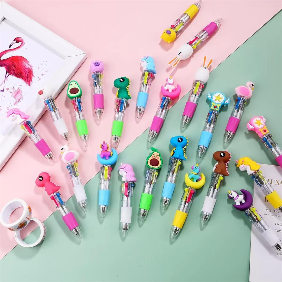 Detalle de 4-in-1 Kawaii Multicolour Pens for Kids – 60 Pack Bulk Mini Ballpoint Pens with Animal Designs
