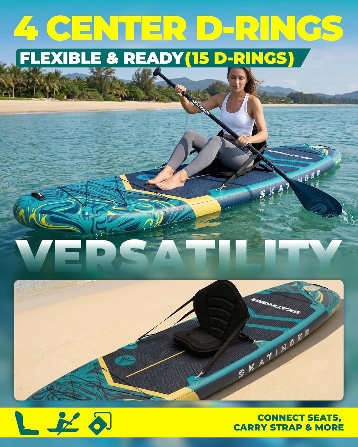 Thumbnail 6 de Skatinger 11'6" x 35" Super Wide Inflatable SUP Board (Up to 450 lb) w/ 100L Backpack, Shoulder Strap & 10" US Fin