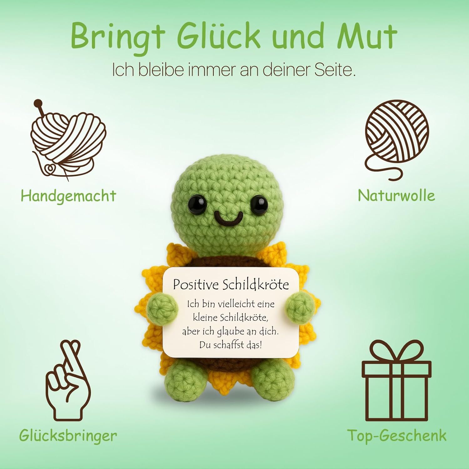 Thumbnail 3 de Farbeele Positive Sonnenblumen-Schildkröte & Glücksbringer-Schlüsselanhänger als Pocket Hug Mutmacher-Geschenk