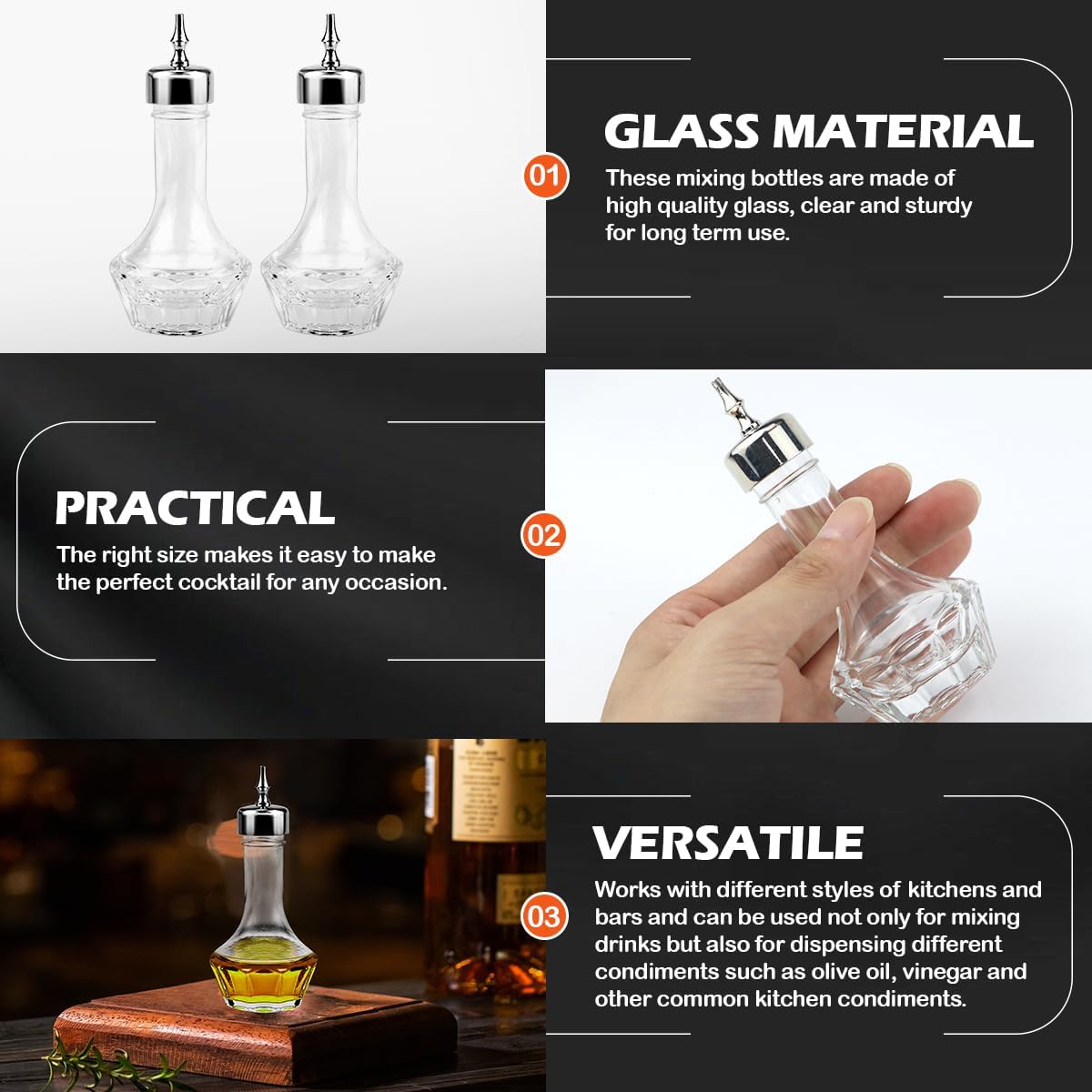Detalle de DOERDO DD Glass Bitters Bottle Set, 30 ml Glass Dasher Bottles with Steel Tips