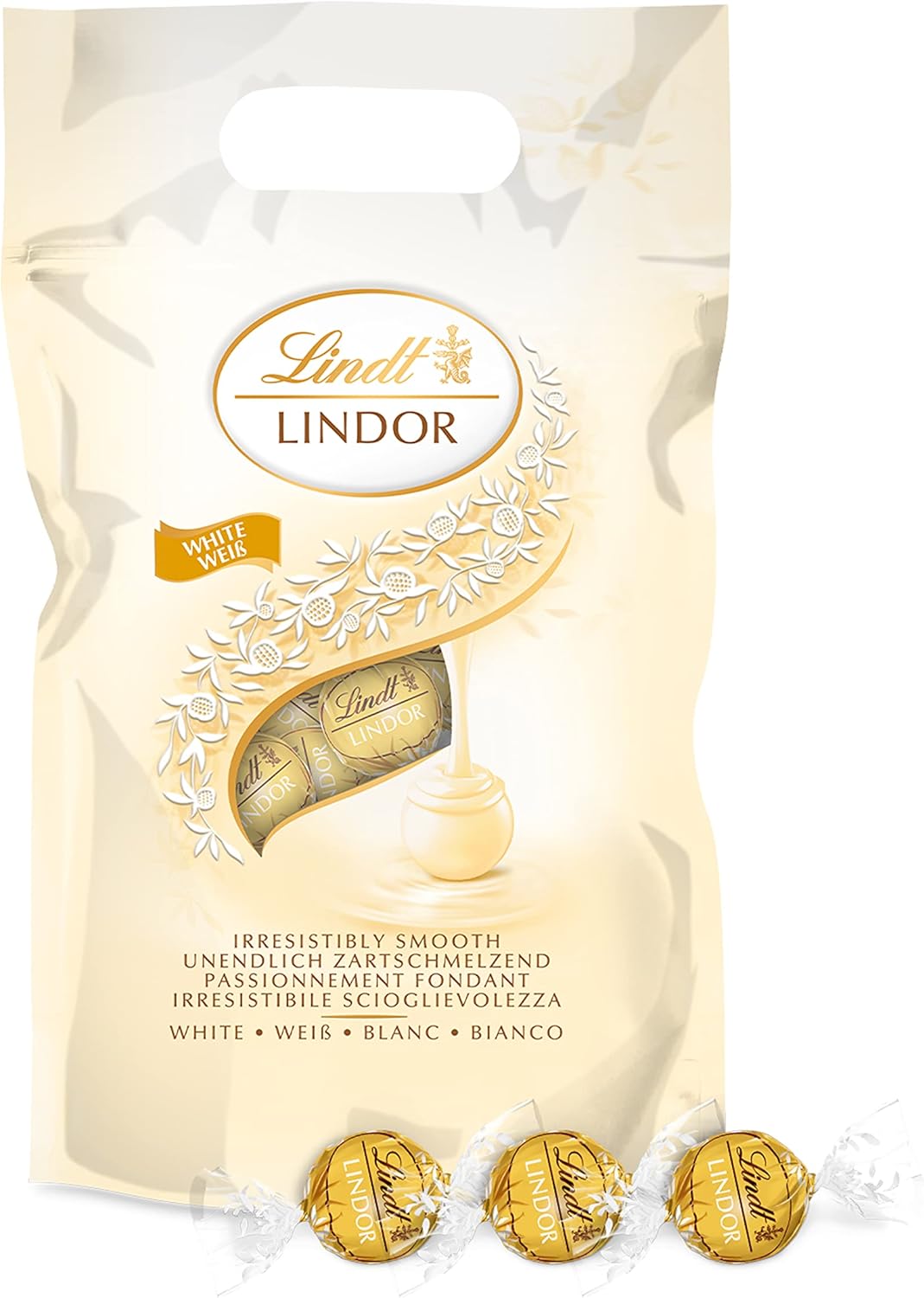 Detalle de Lindt – Sachet Grand format LINDOR Chocolat Blanc, Cœur fondant – 1 kg