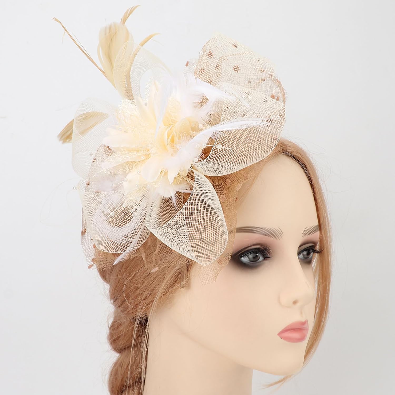 Thumbnail 4 de DRESHOW Fascinators Hut Feder Stirnband – elegante Blumen-Deko für Damen