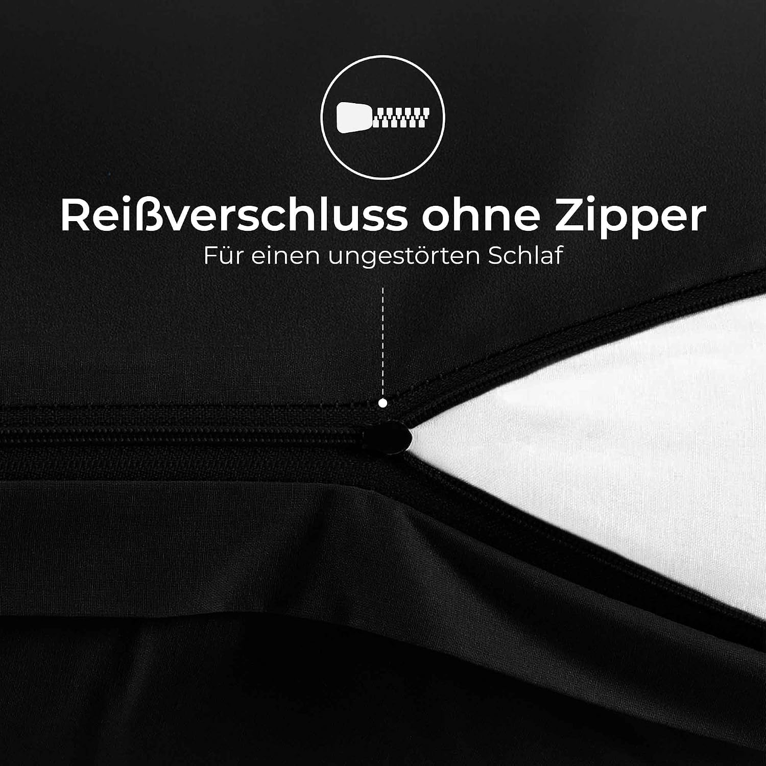Detalle de Dreamzie Kissenbezug 40 x 80 Renforcé Baumwolle (2er-Set) – Schwarz, dicht gewebt mit 57 Fäden/cm²