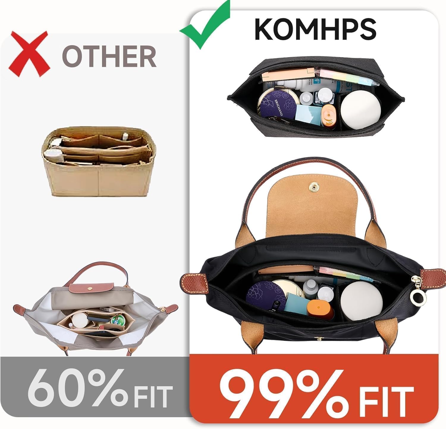 Thumbnail 2 de ZEKUN Taschenorganizer in M-Größe für Damentasche (Filz, Multi-Pocket, mit Schultergurt)