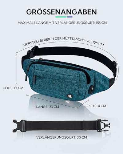 Detalle 2 de WATERFLY Bauchtasche Damen/Herren – Sportliche Gürteltasche Klein mit 4 Innentaschen, verstellbar 40–125 cm