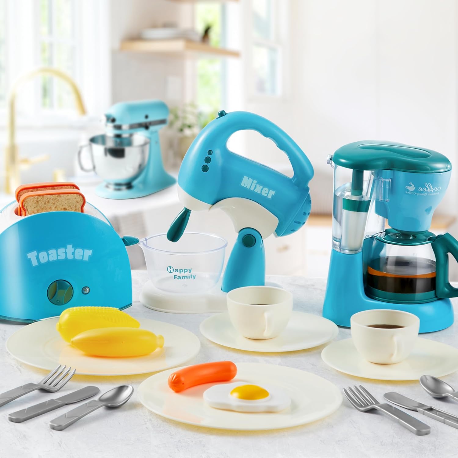 Thumbnail 6 de JOYIN Educational Kitchen Toy Set for Kids – Blue, with Coffee Machine, Toaster & Mixer (30+ pieces)