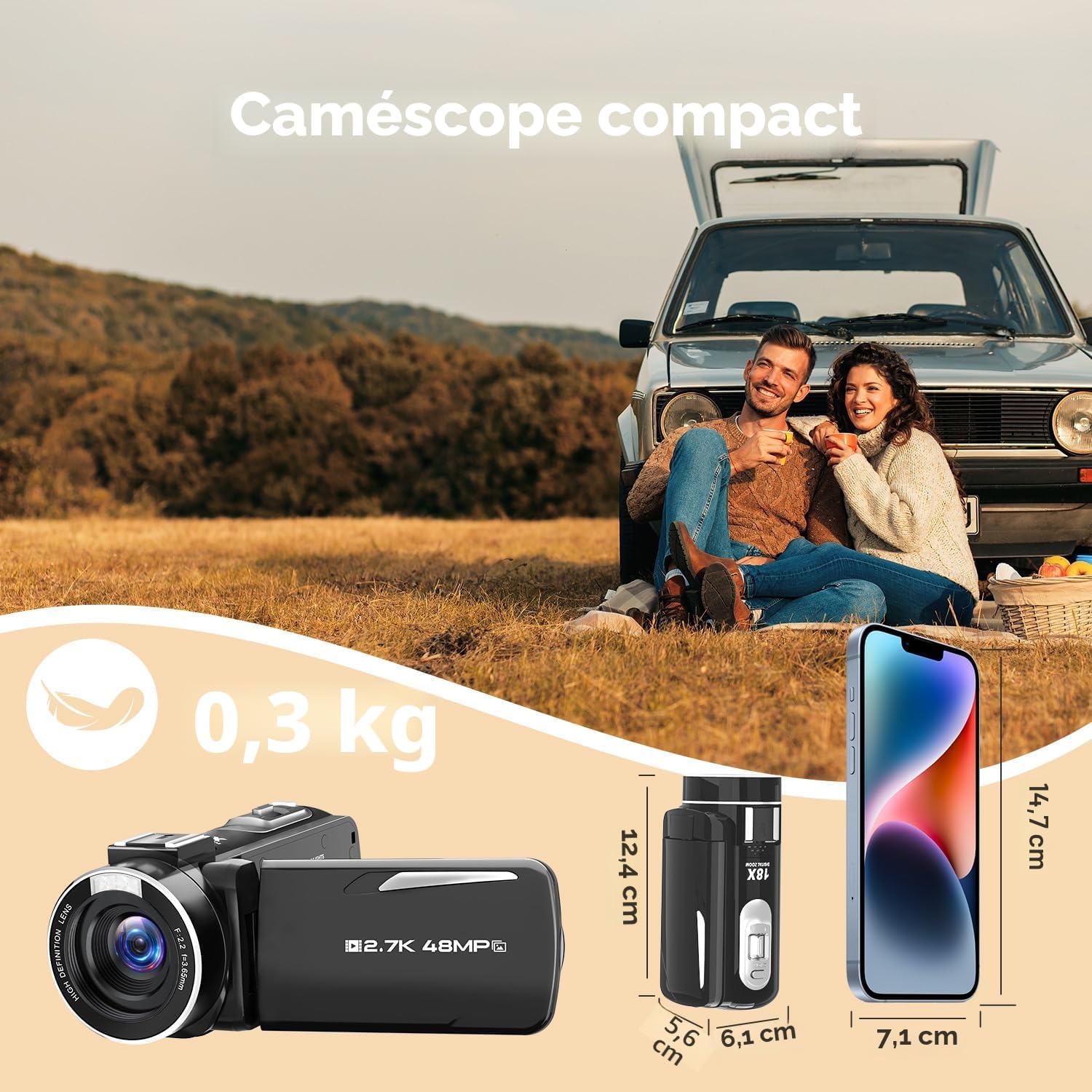 Thumbnail 6 de CAMWORLD Caméra Vidéo Caméscope 2.7K 48MP – Zoom 18x, Écran Rotatif 270° et Kit 32 Go
