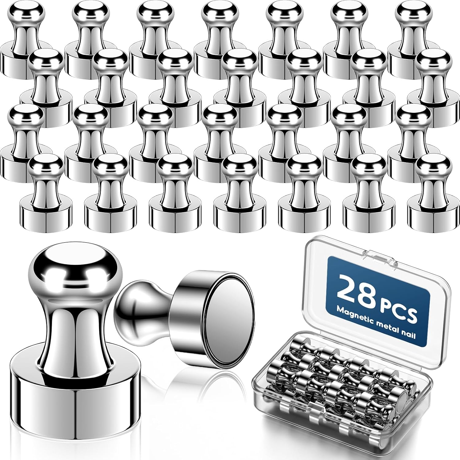 Kimsky 28er Set Neodym-Kegelmagnete für Magnettafel & Whiteboard inkl. Aufbewahrungsbox (silber)