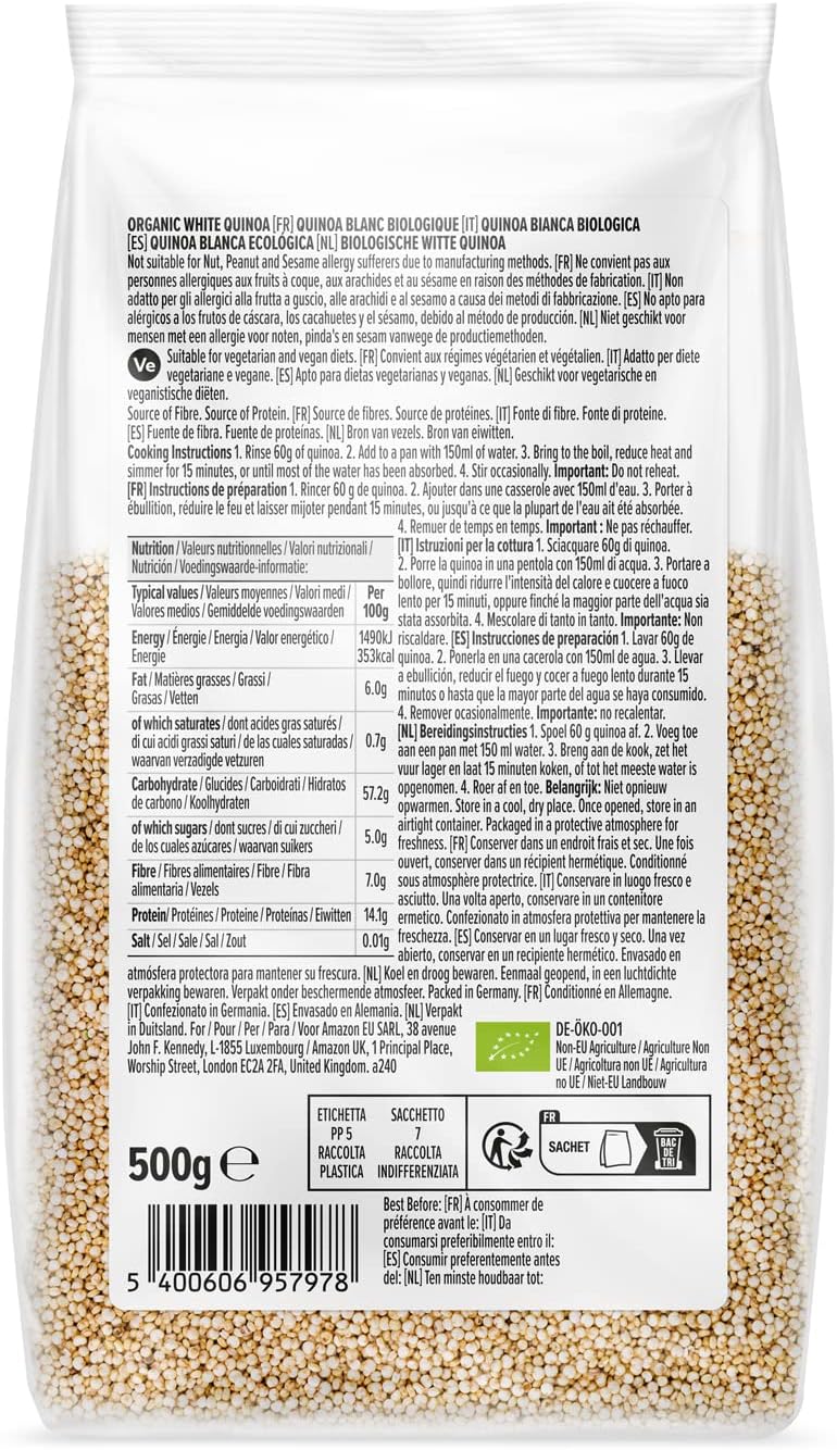 Detalle de Quinoa biologica by Amazon, 500 g – alternativa sans gluten e fonte di fibre