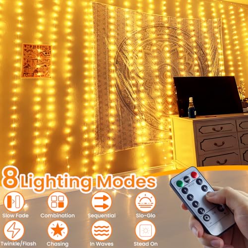 Detalle de JTSIOV cortina de luces LED 3 × 2,7 m, 300 luces y 8 modos